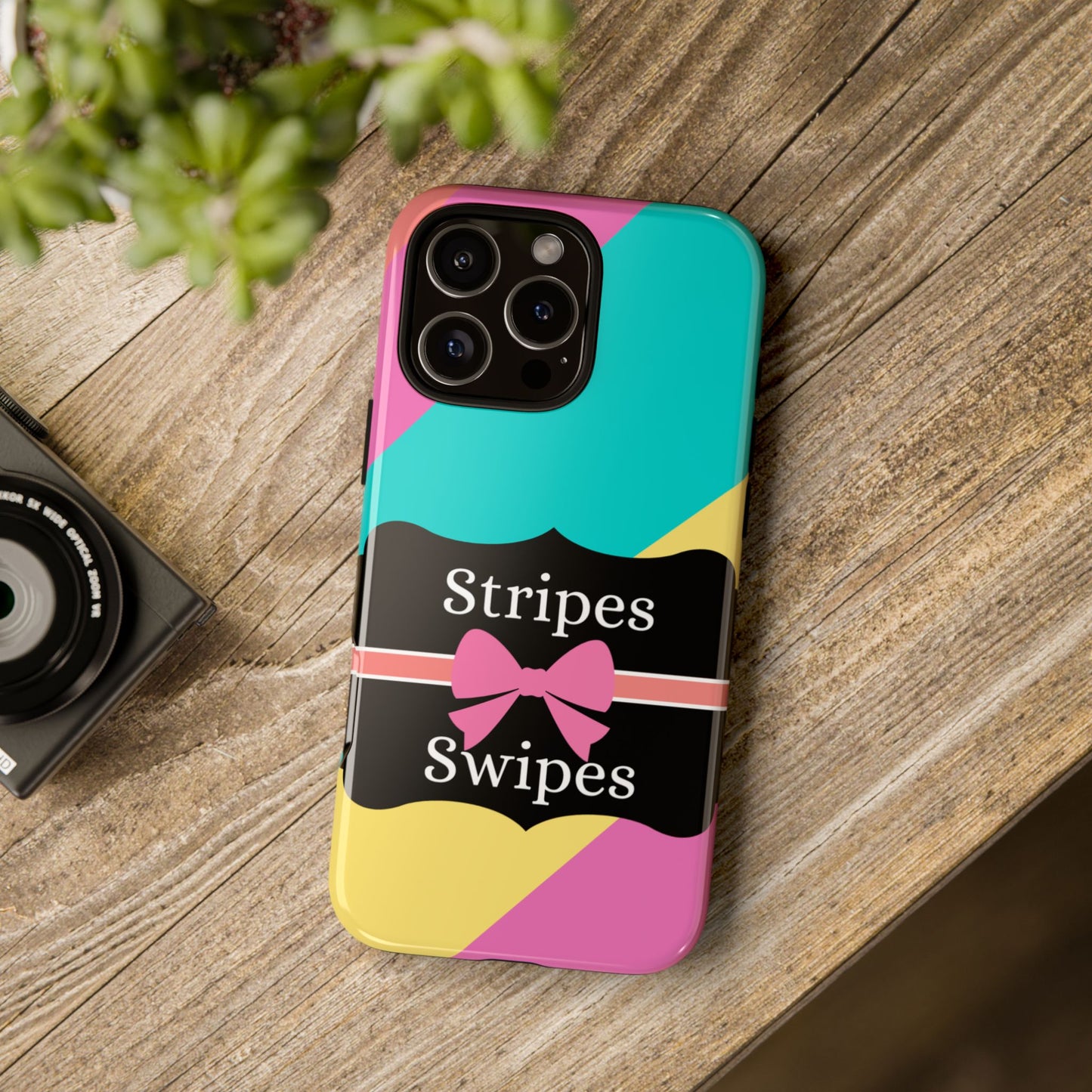 Phone Case iPhone 16/15/14 - Cotton Candy Stripes & Swipes Tough Case