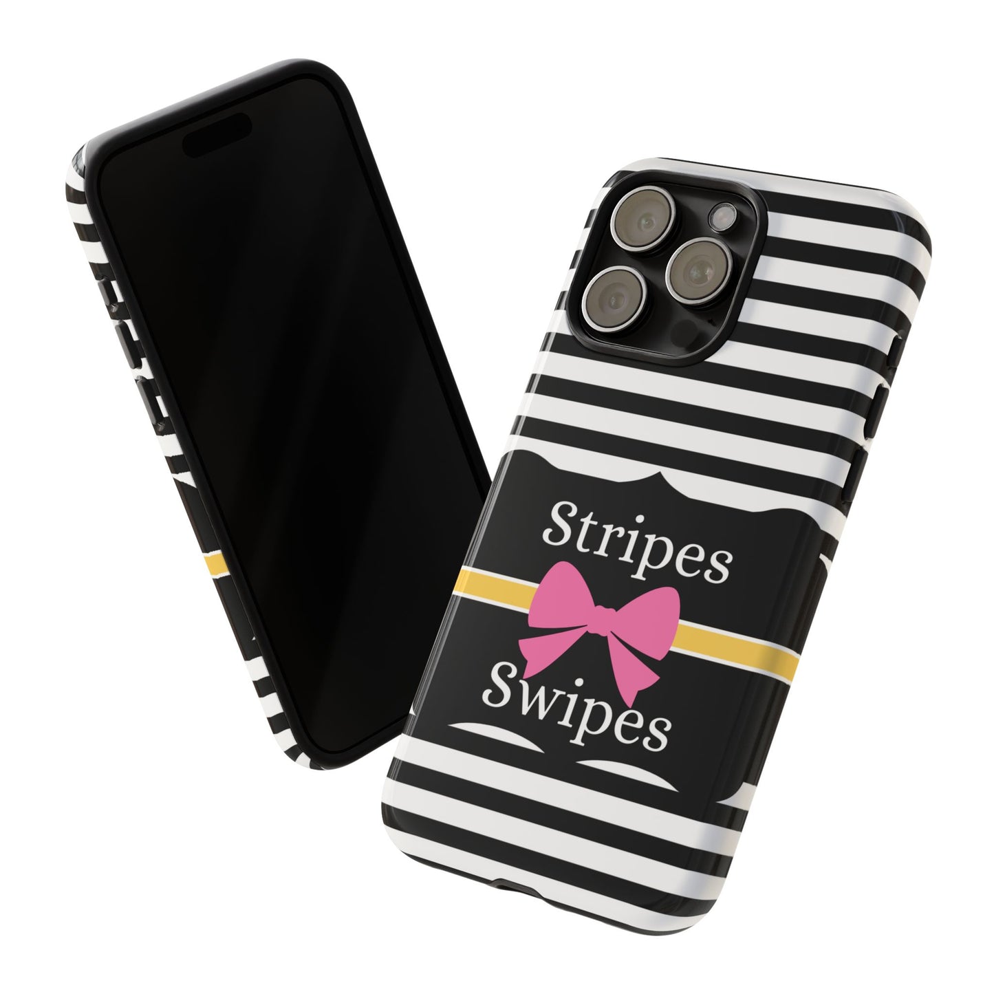 Phone Case iPhone 16/15/14 - Black/White/Yellow Stripes & Swipes Tough Case