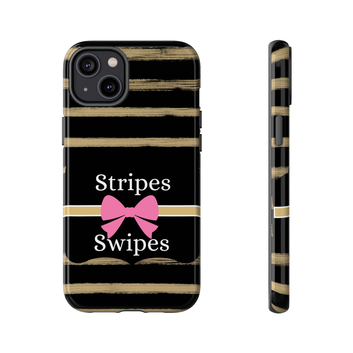 Phone Case iPhone 16/15/14 - Black/Beige Stripes & Swipes Tough Case