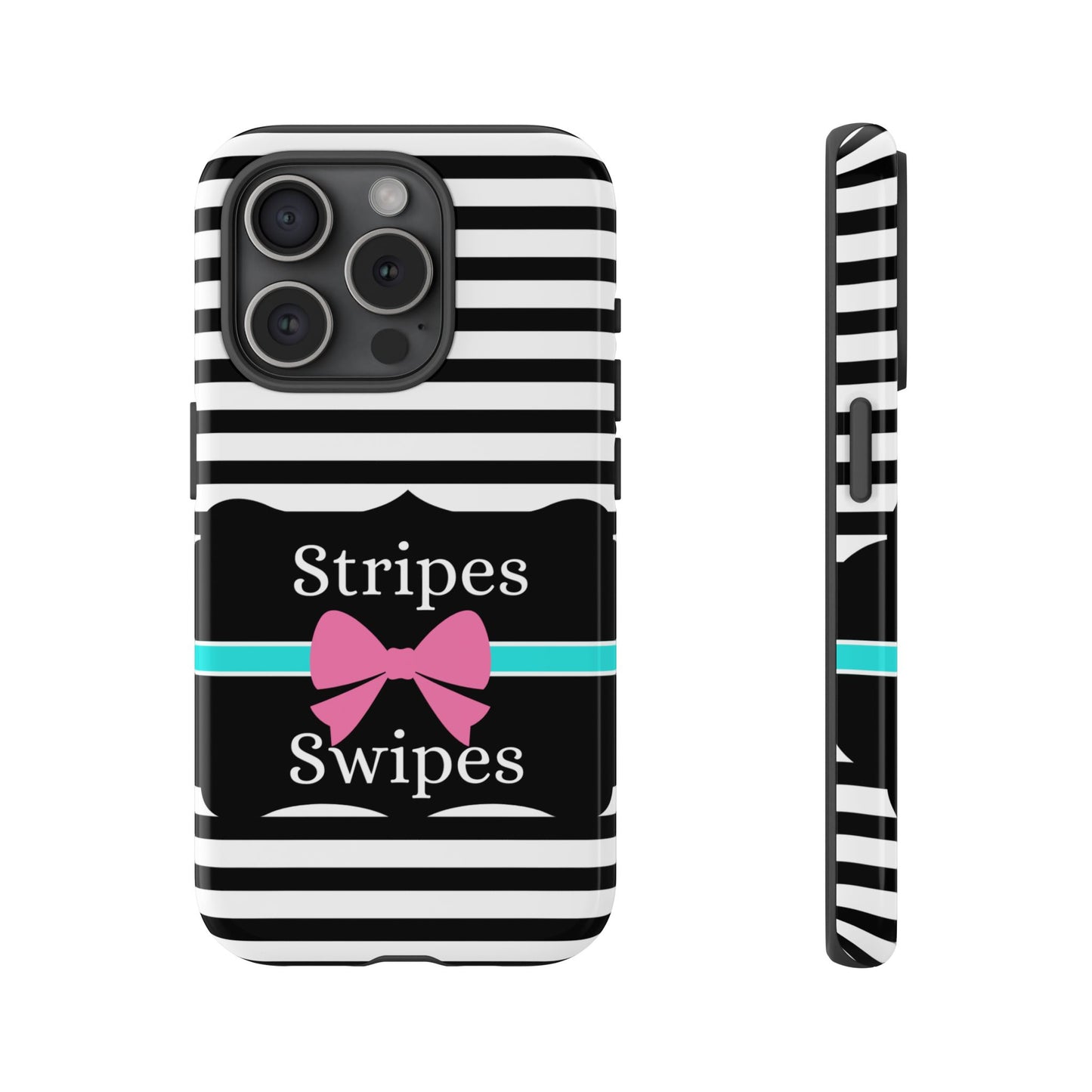 Phone Case iPhone 16/15/14 - Black/White/Blue Stripes & Swipes Tough Case