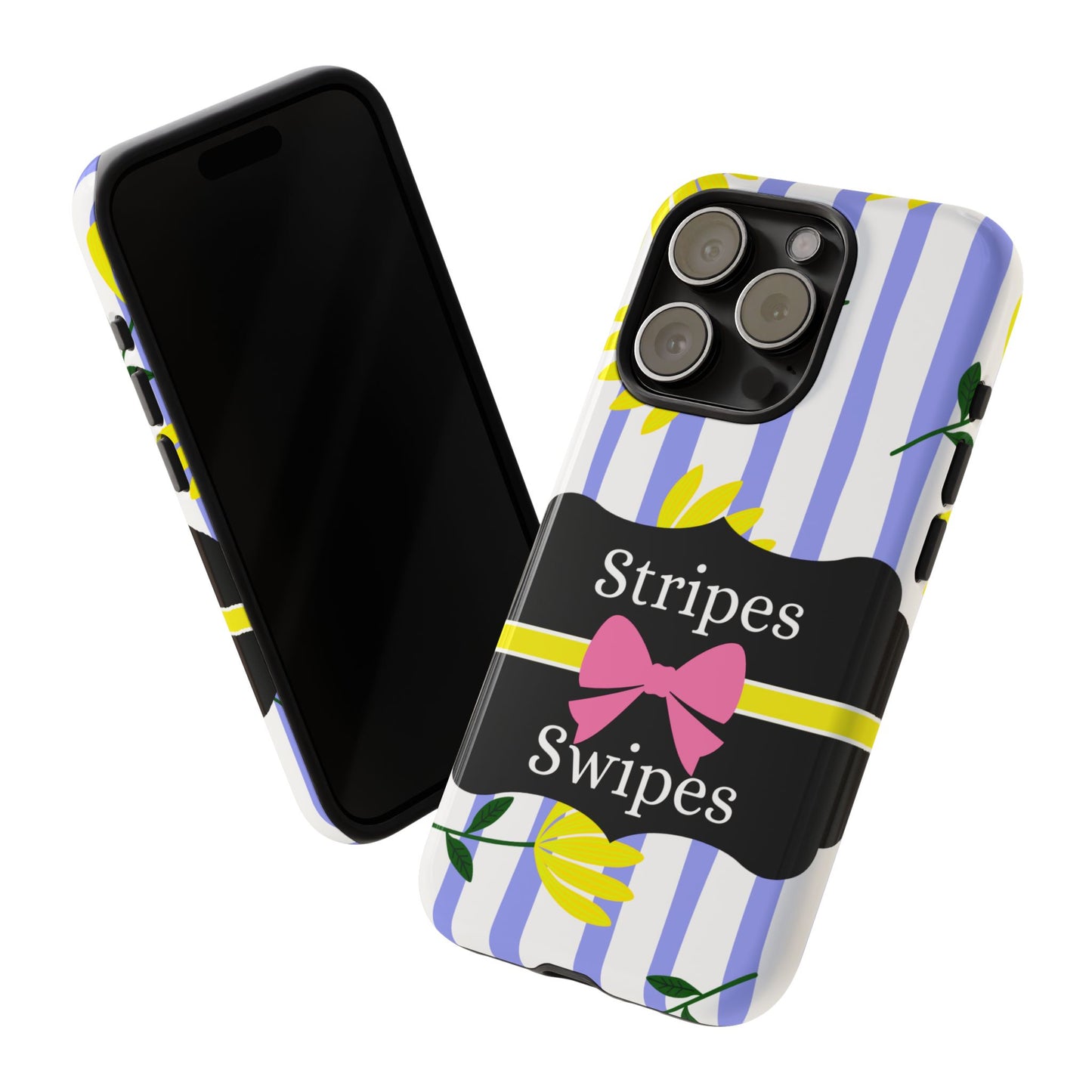 Phone Case iPhone 16/15/14 - Blue/White Yellow Stripes & Swipes Tough Case