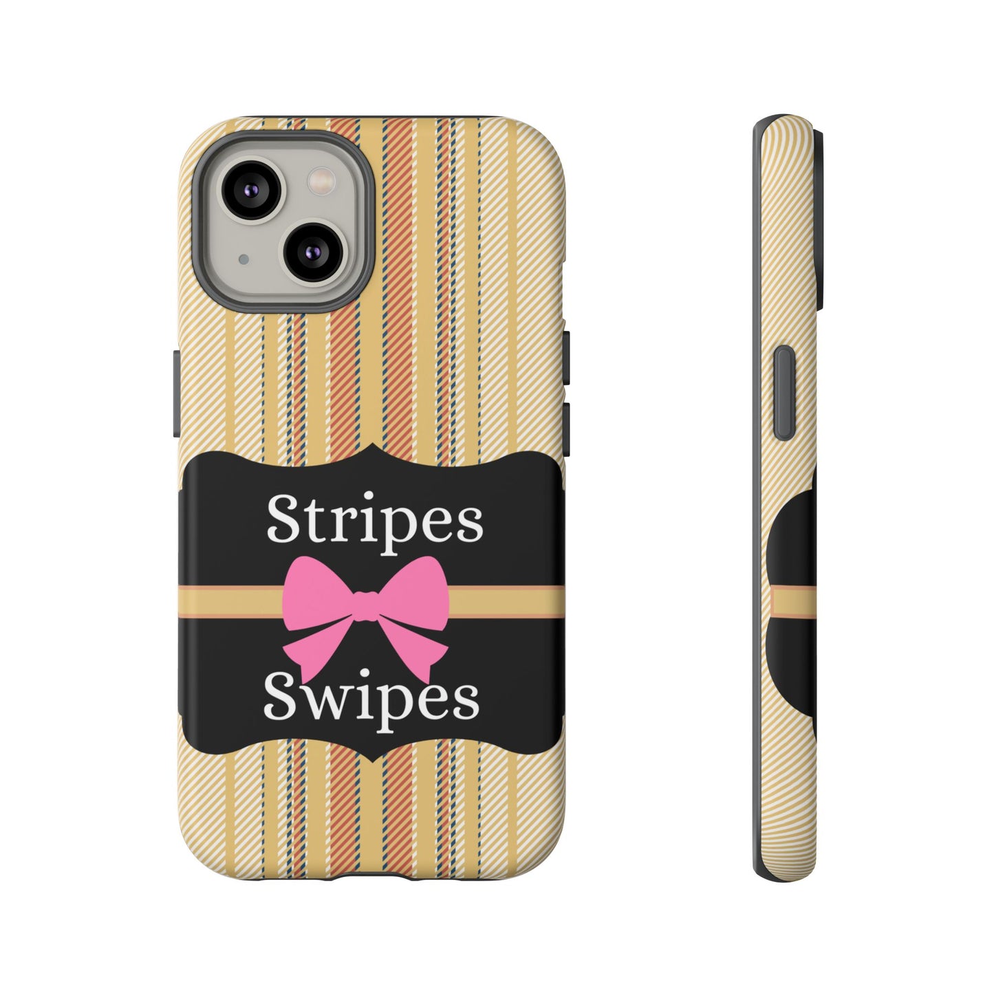 Phone Case iPhone 16/15/14 - Beige/Micro Stripes & Swipes Tough Case