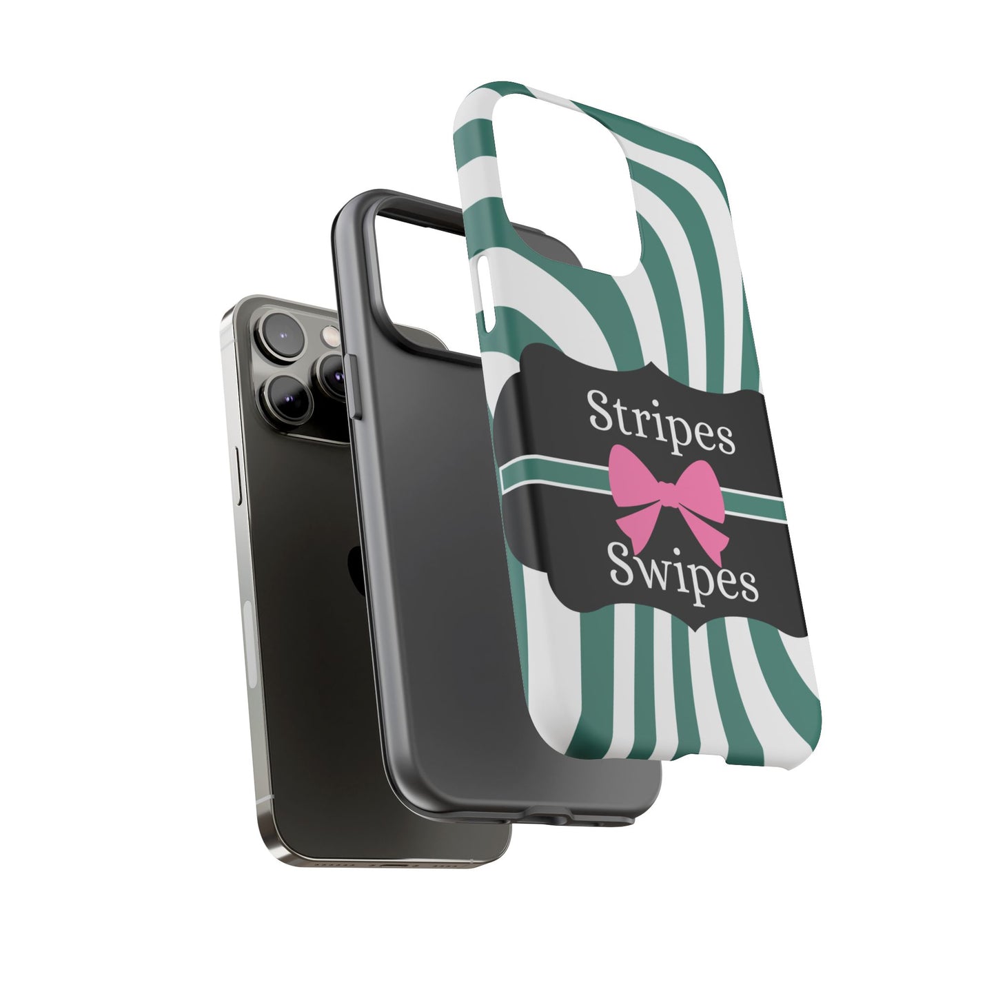 Phone Case iPhone 16/15/14 - Wavy Green/White Stripes & Swipes Tough Case