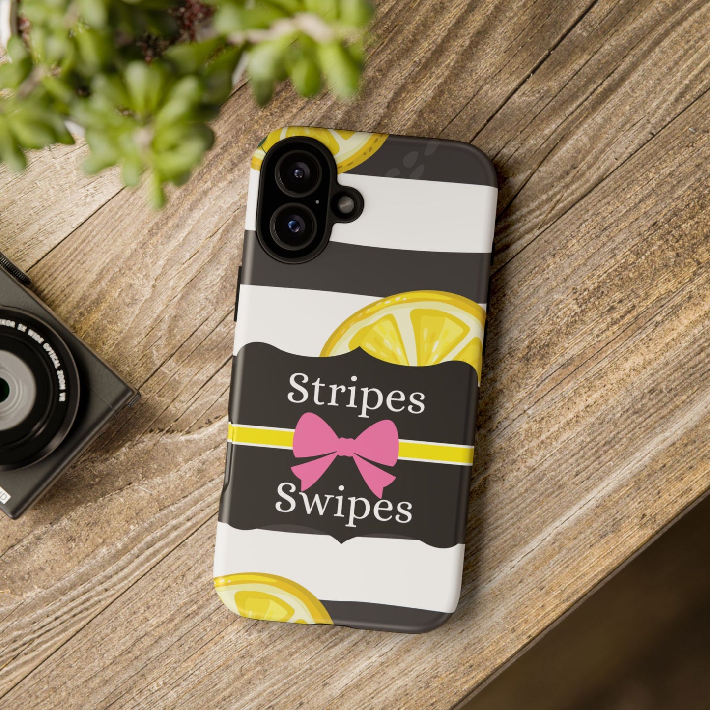 Phone Case iPhone 16/15/14 - Lemony Stripes & Swipes Tough Case