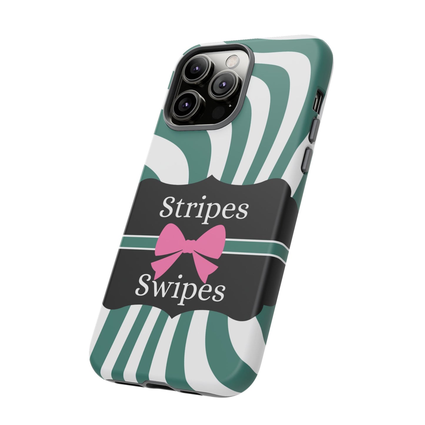 Phone Case iPhone 16/15/14 - Wavy Green/White Stripes & Swipes Tough Case