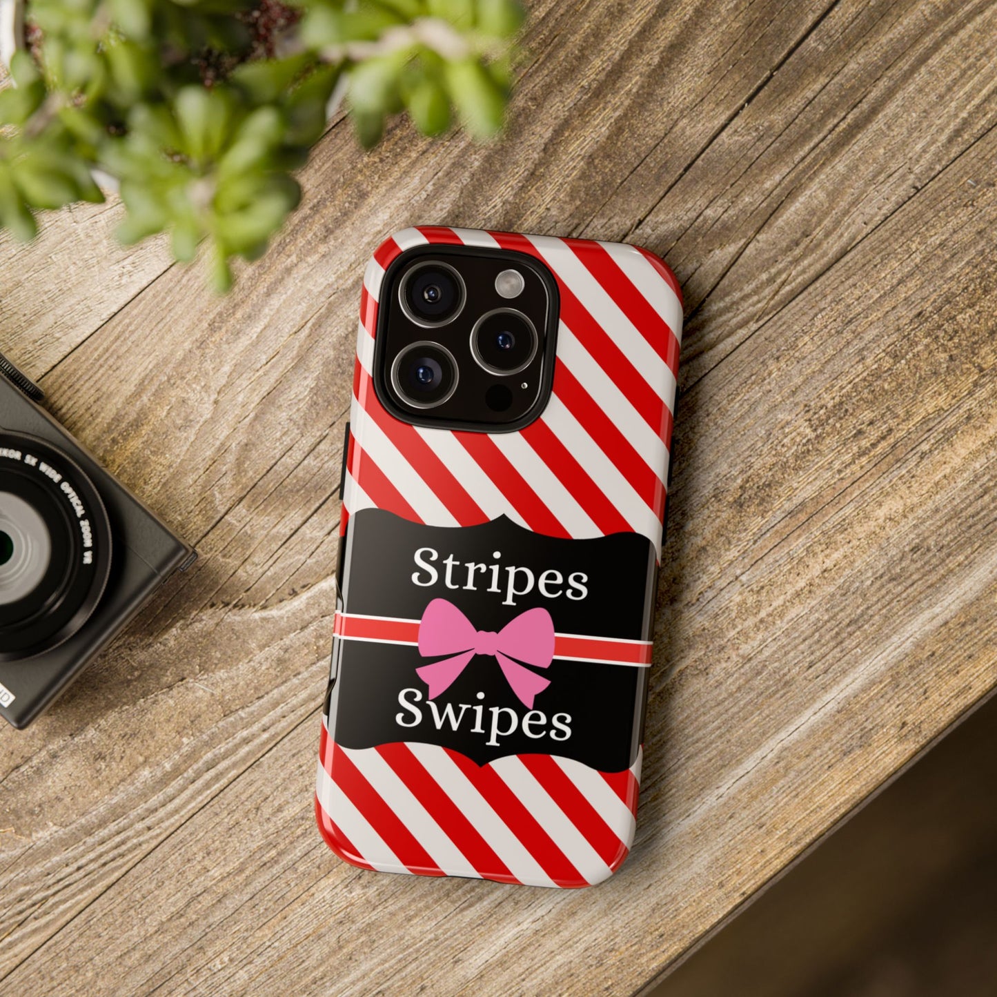 Phone Case iPhone 16/15/14 - Red/White Stripes & Swipes Tough Case