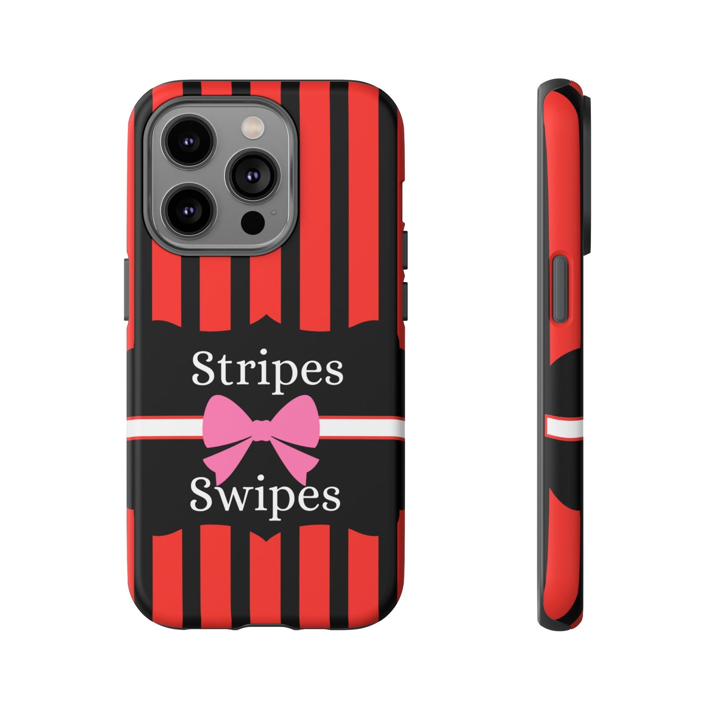 Phone Case iPhone 16/15/14 - Red/Black/White Stripes & Swipes Tough Case