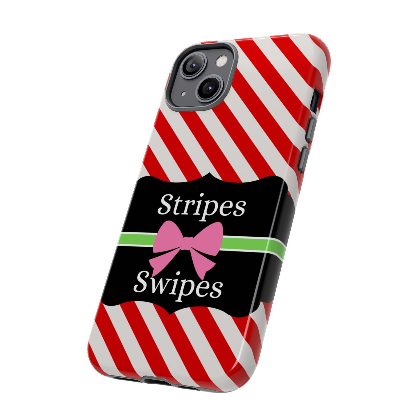 Phone Case iPhone 16/15/14 - Diagonal Red/White Stripes & Swipes Tough Case