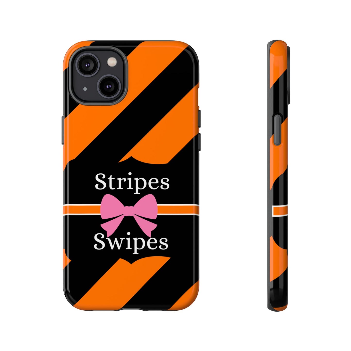 Phone Case iPhone 16/15/14 - Orange/Black Stripes & Swipes Tough Case