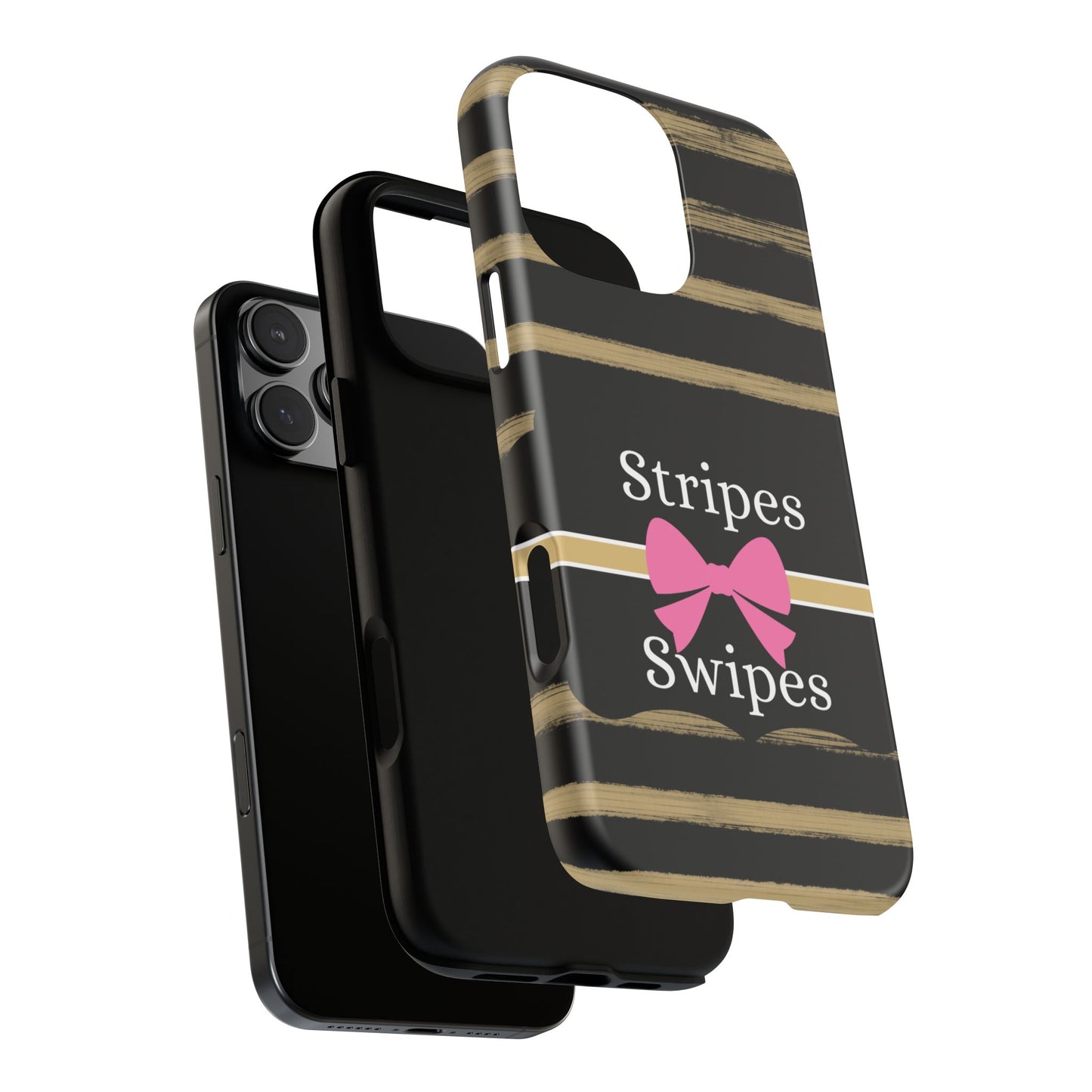 Phone Case iPhone 16/15/14 - Black/Beige Stripes & Swipes Tough Case