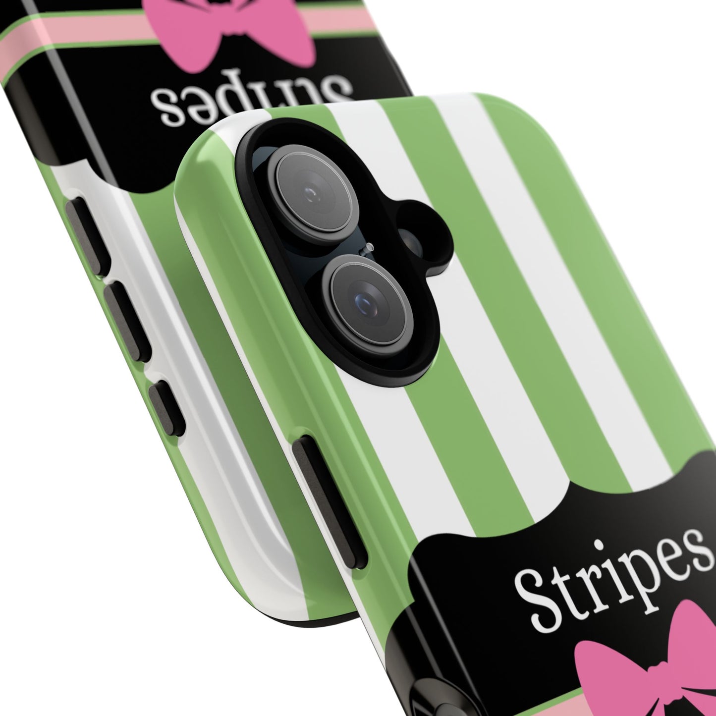 Phone Case iPhone 16/15/14 - Green/White Stripes & Swipes Tough Case