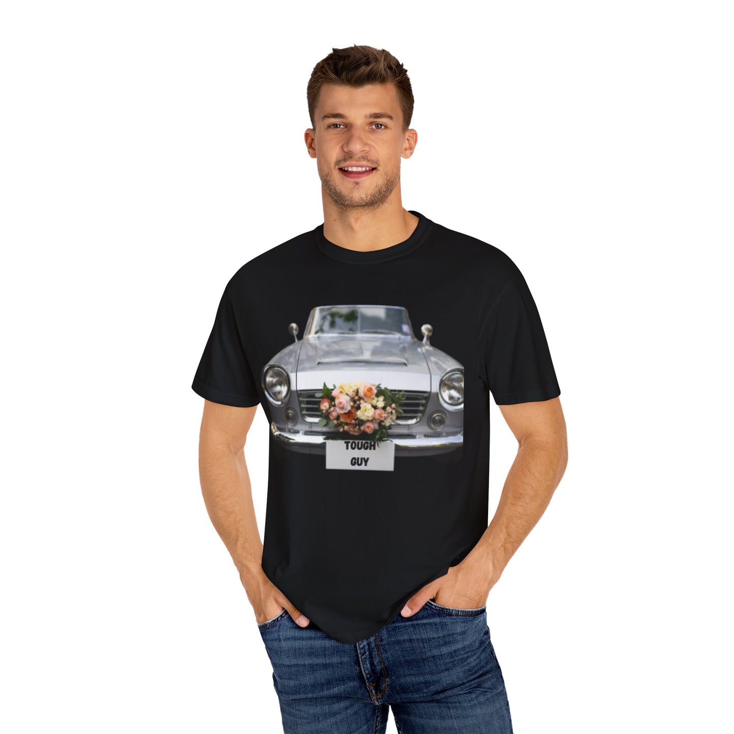 Men's T-Shirt Tough Guy Car with Flowers Design