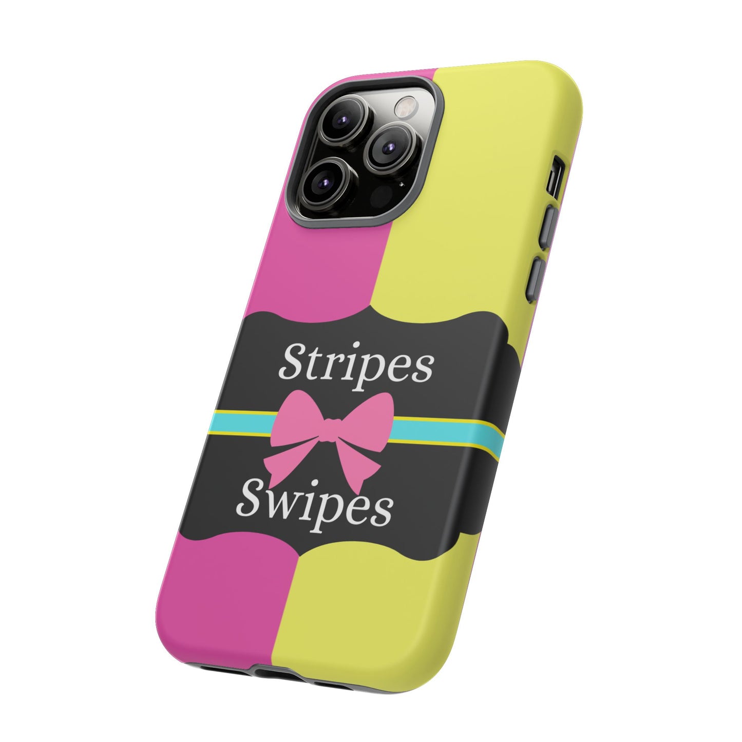 Phone Case iPhone 16/15/14 - Pink/Yellow Stripes & Swipes Tough Case