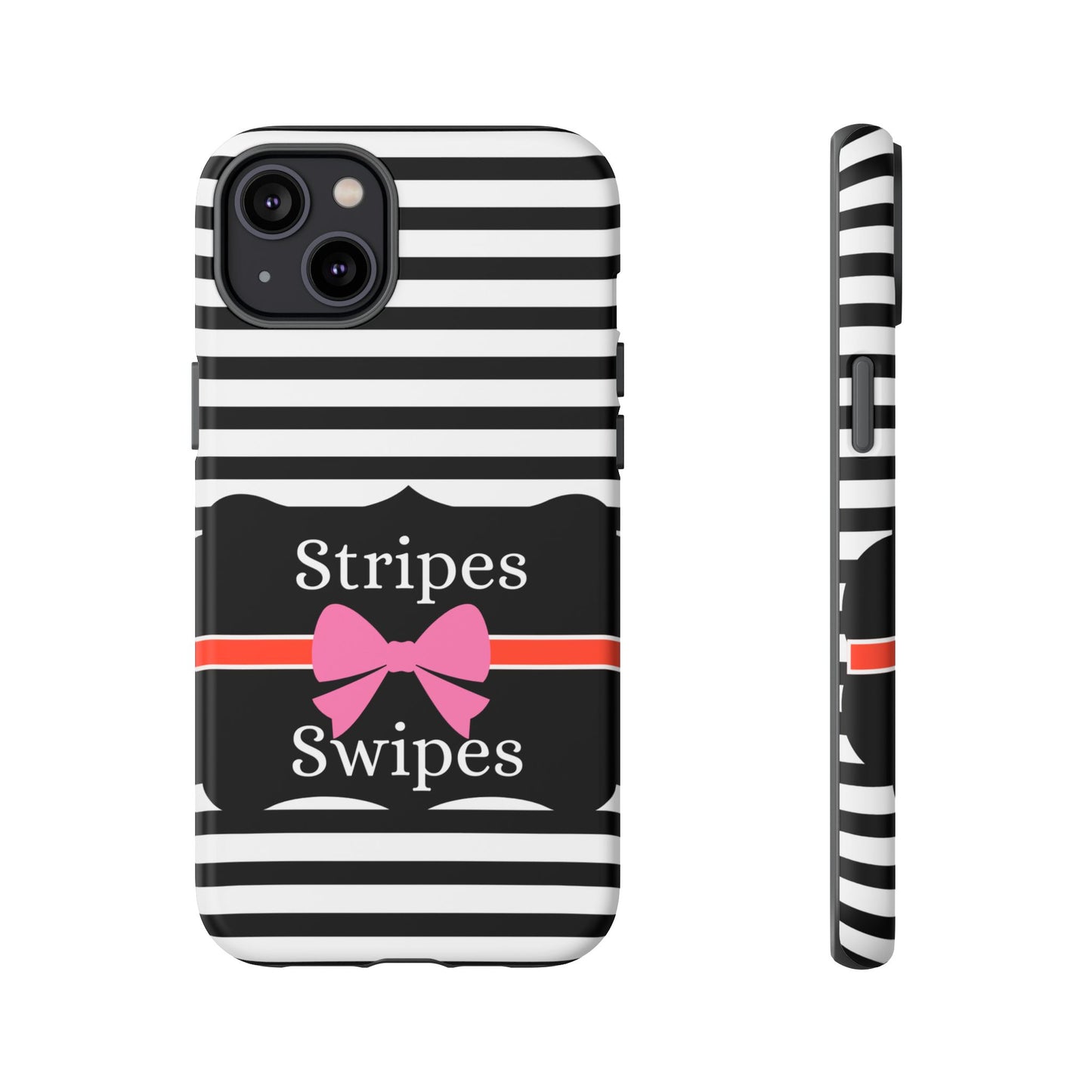 Phone Case iPhone 16/15/14 -Black/White/Red Stripes & Swipes Tough Case