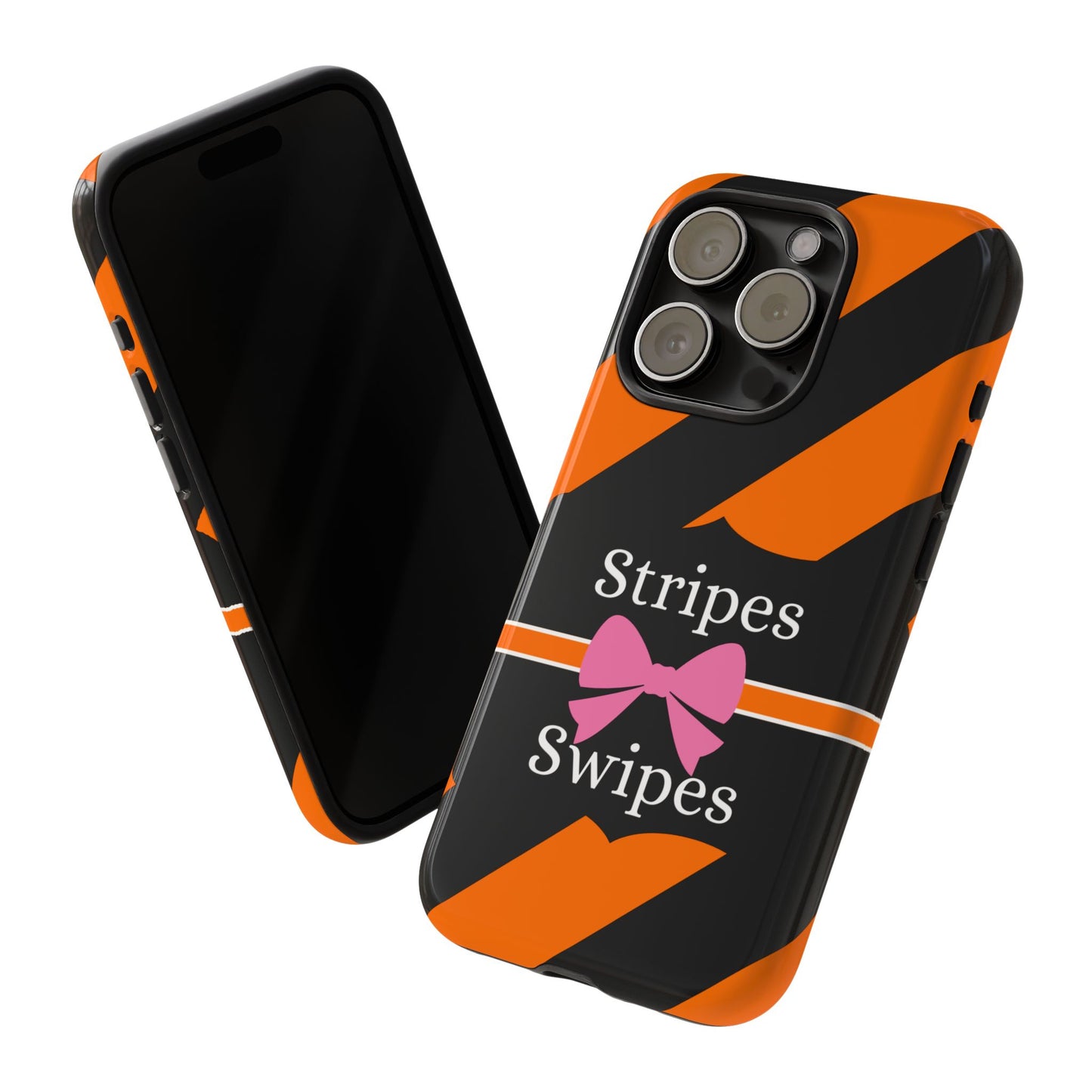 Phone Case iPhone 16/15/14 - Orange/Black Stripes & Swipes Tough Case