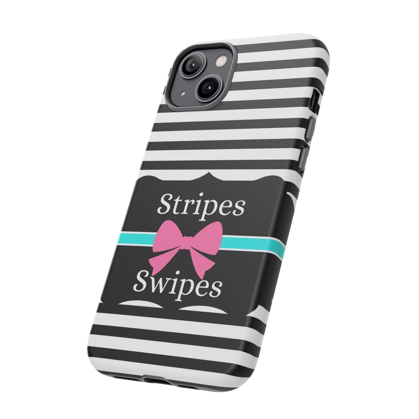 Phone Case iPhone 16/15/14 - Black/White/Blue Stripes & Swipes Tough Case