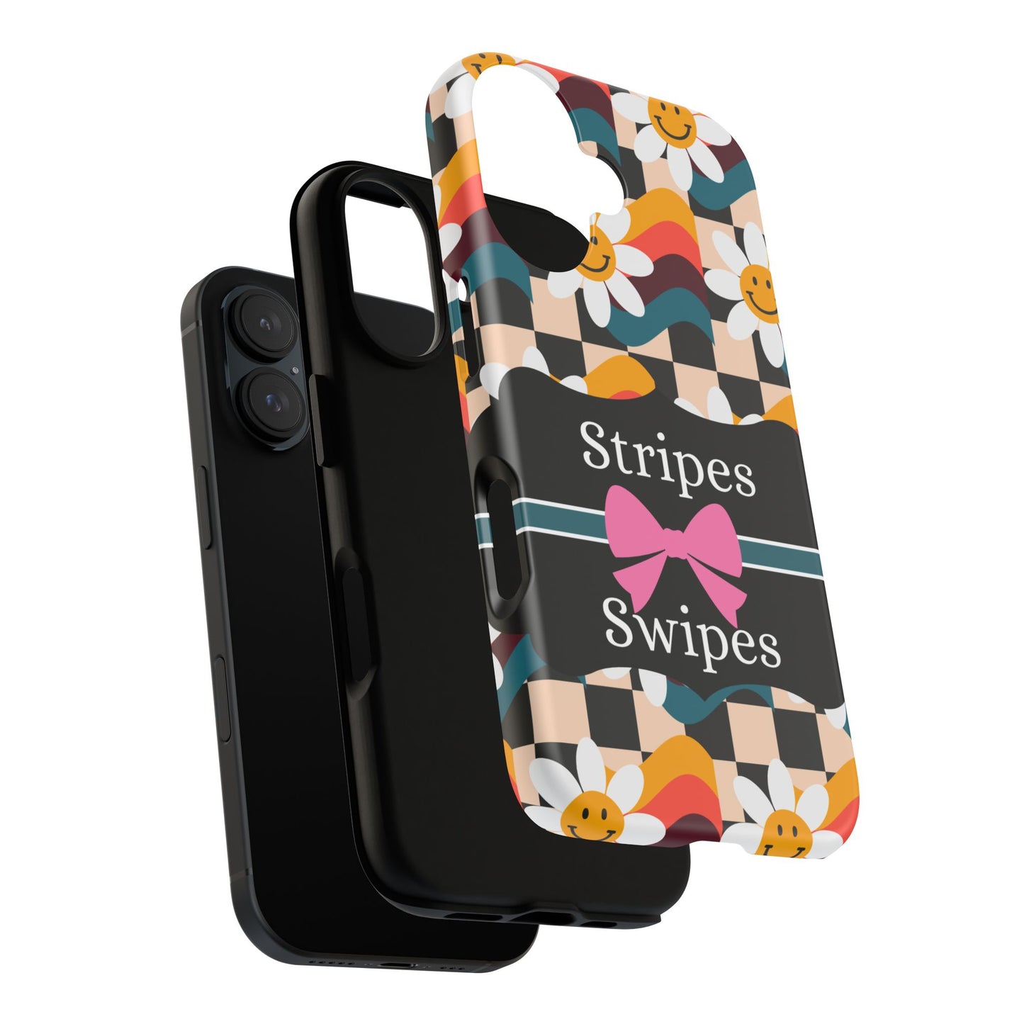 Phone Case iPhone 16/15/14 - Smiley Faces Stripes & Swipes Tough Case