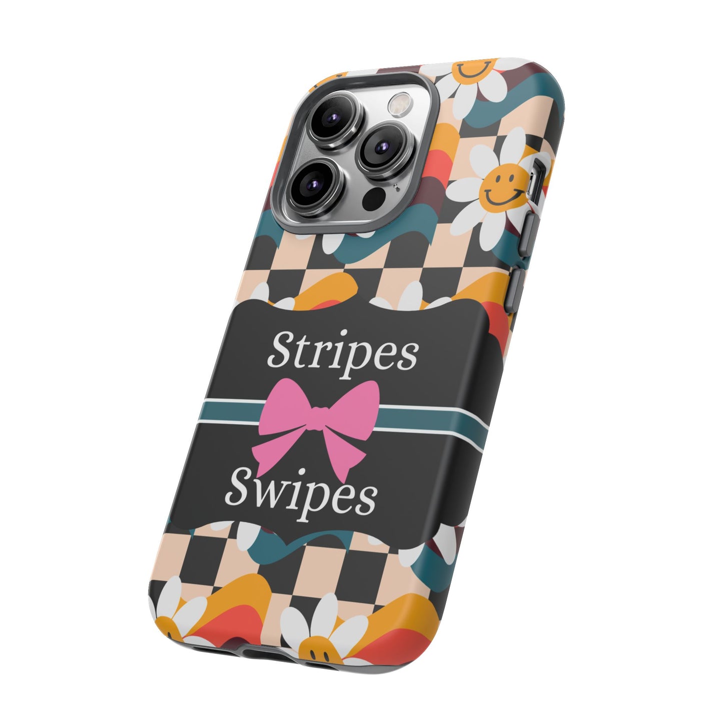 Phone Case iPhone 16/15/14 - Smiley Faces Stripes & Swipes Tough Case