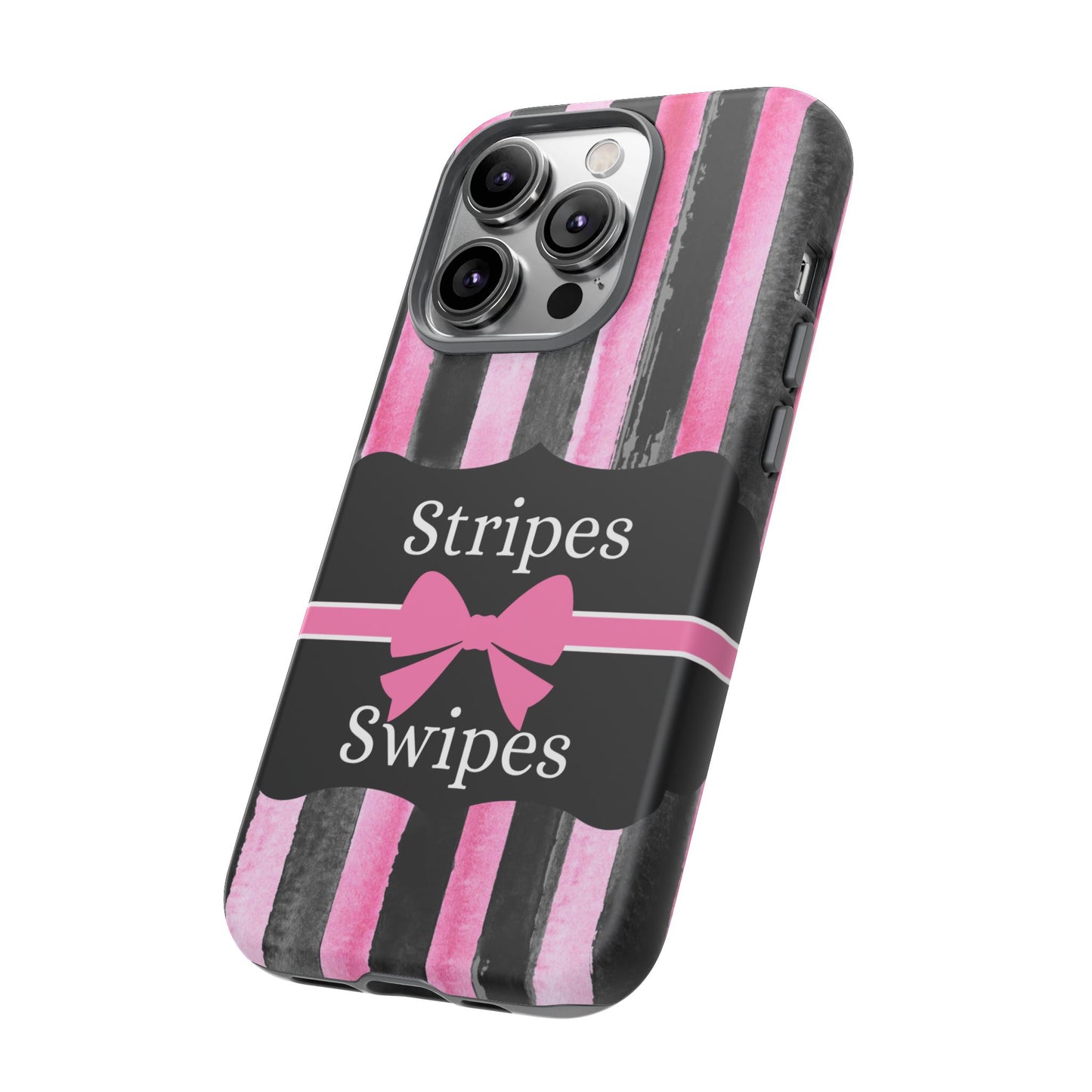 Phone Case iPhone 16/15/14 - Black/Pink Stripes & Swipes Tough Case