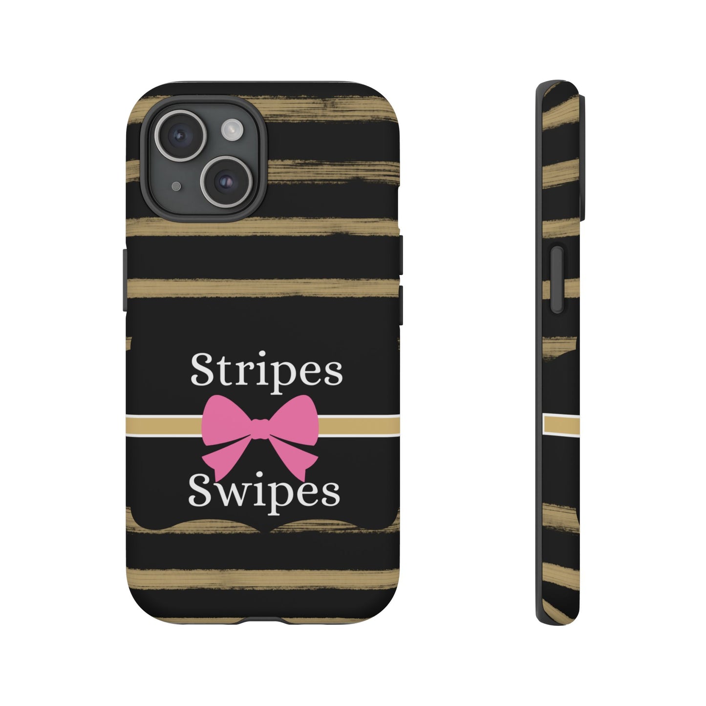 Phone Case iPhone 16/15/14 - Black/Beige Stripes & Swipes Tough Case