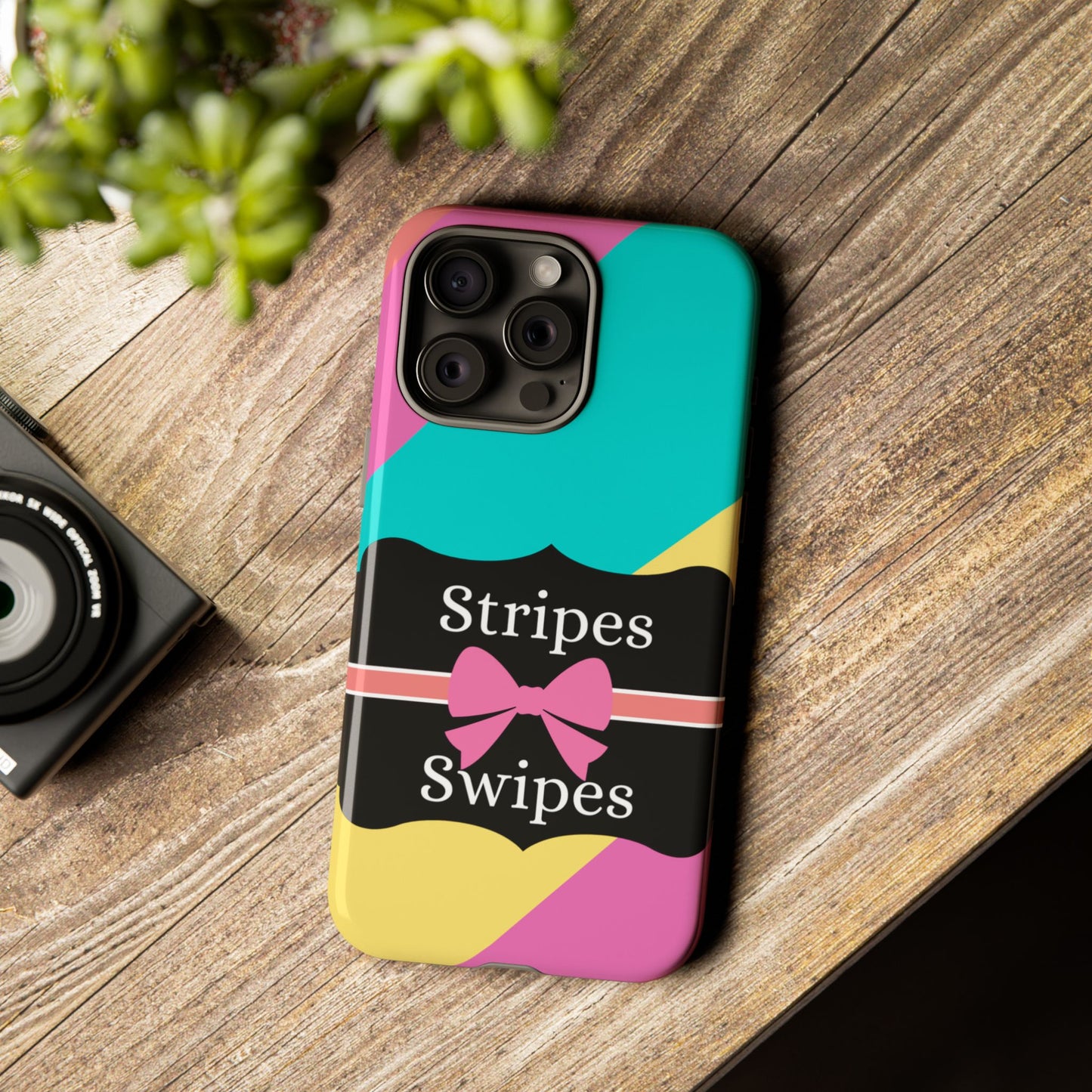 Phone Case iPhone 16/15/14 - Cotton Candy Stripes & Swipes Tough Case