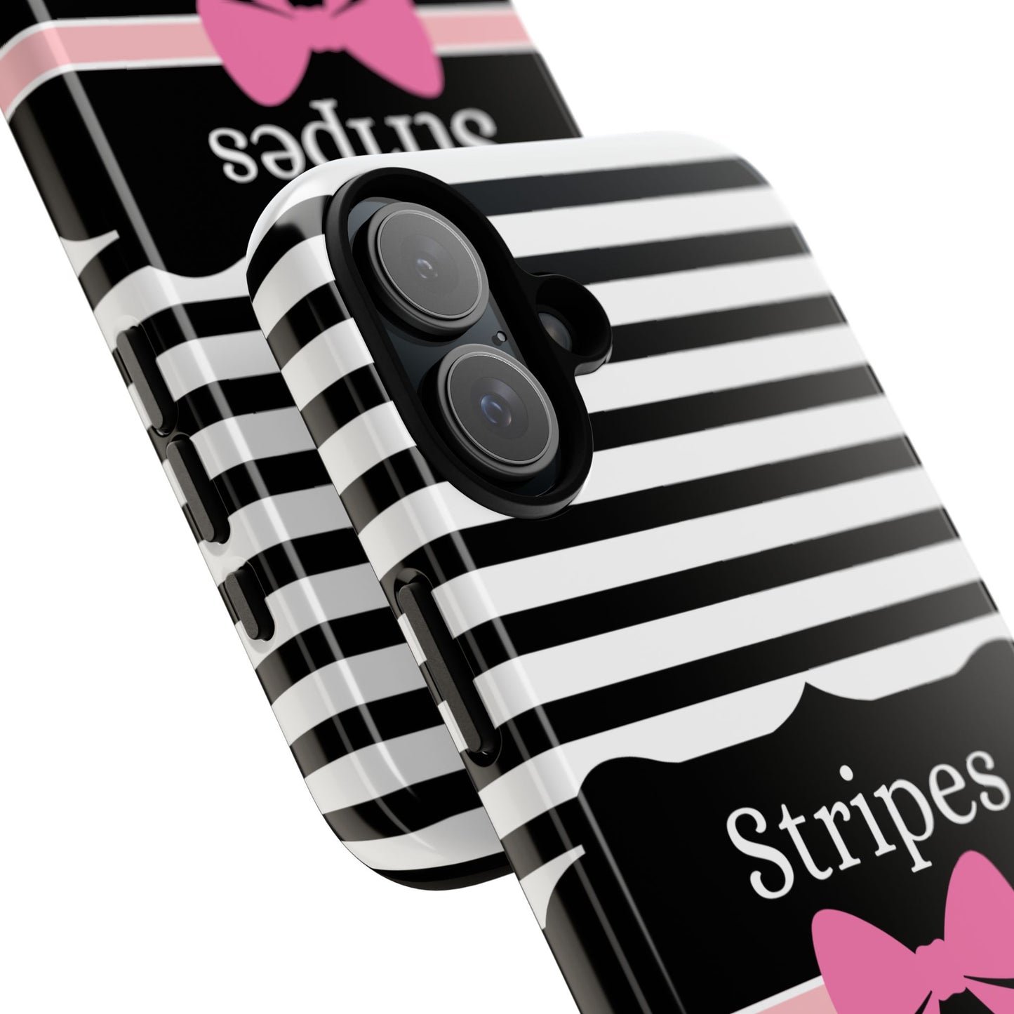 Phone Case iPhone 16/15/14 - Black/White/Pink Stripes & Swipes Tough Case