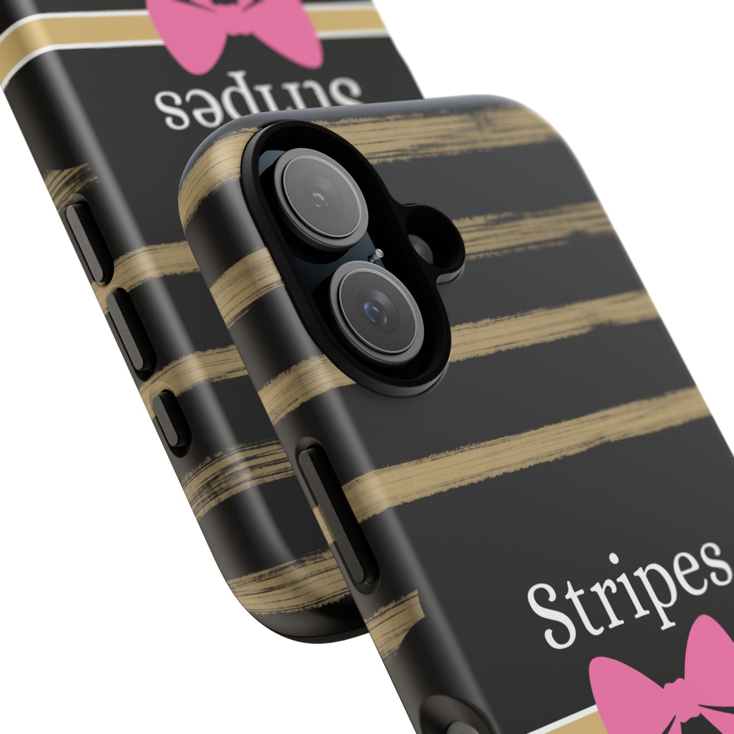 Phone Case iPhone 16/15/14 - Black/Beige Stripes & Swipes Tough Case