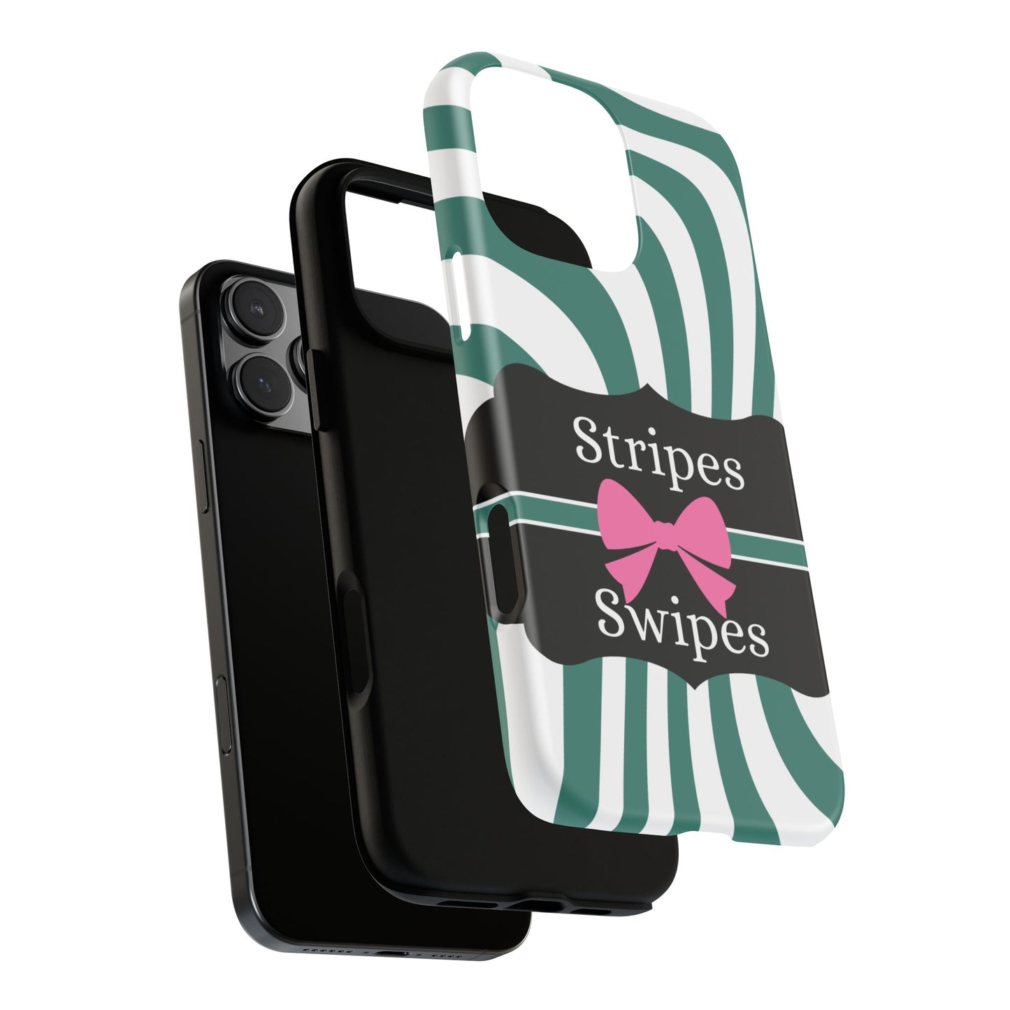 Phone Case iPhone 16/15/14 - Wavy Green/White Stripes & Swipes Tough Case