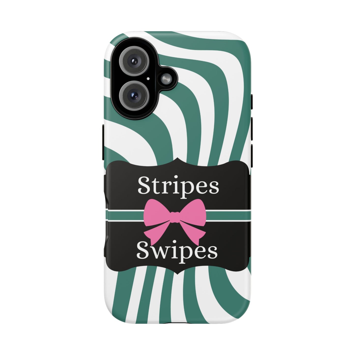 Phone Case iPhone 16/15/14 - Wavy Green/White Stripes & Swipes Tough Case