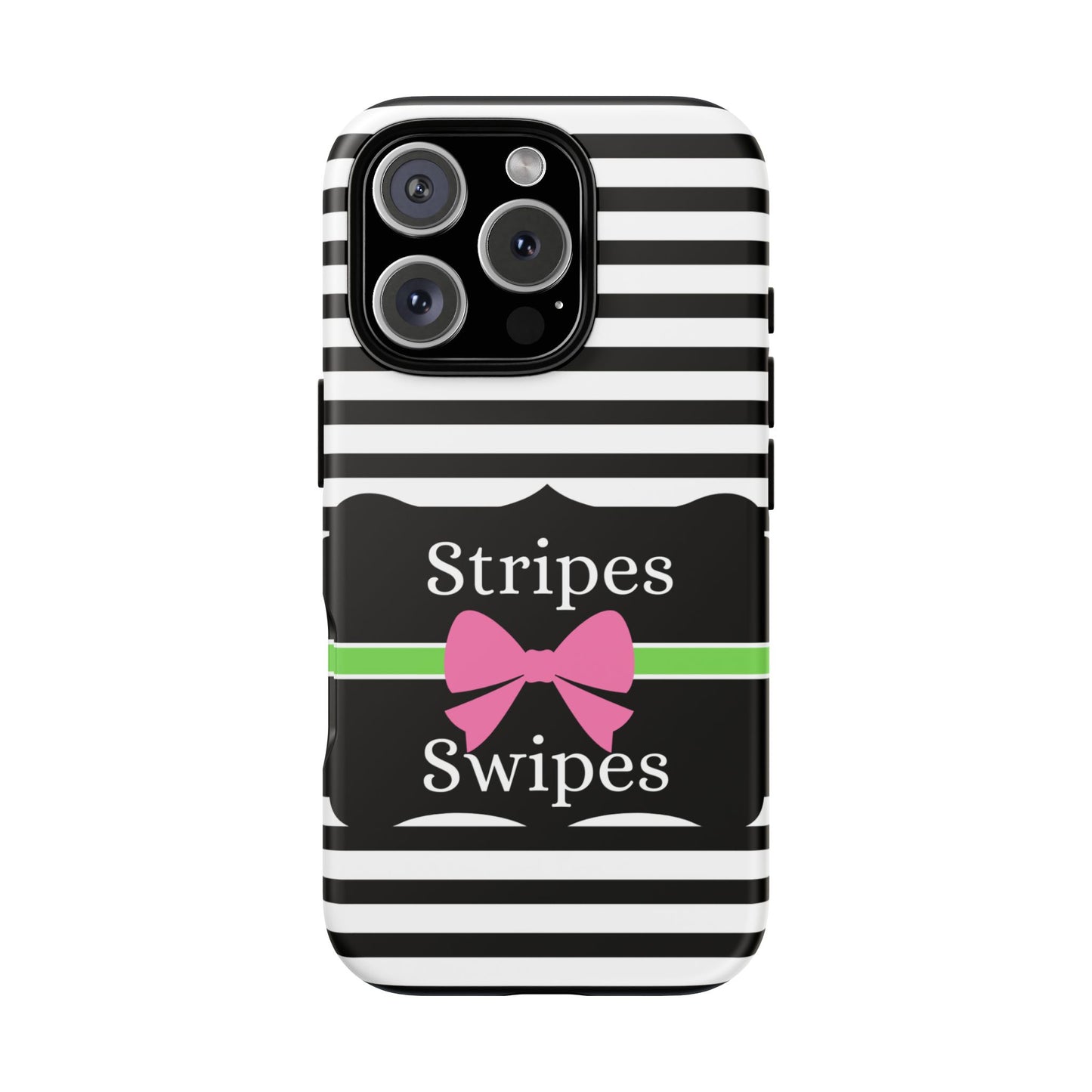 Phone Case iPhone 16/15/14 - Black/White/Green Stripes & Swipes Tough Case