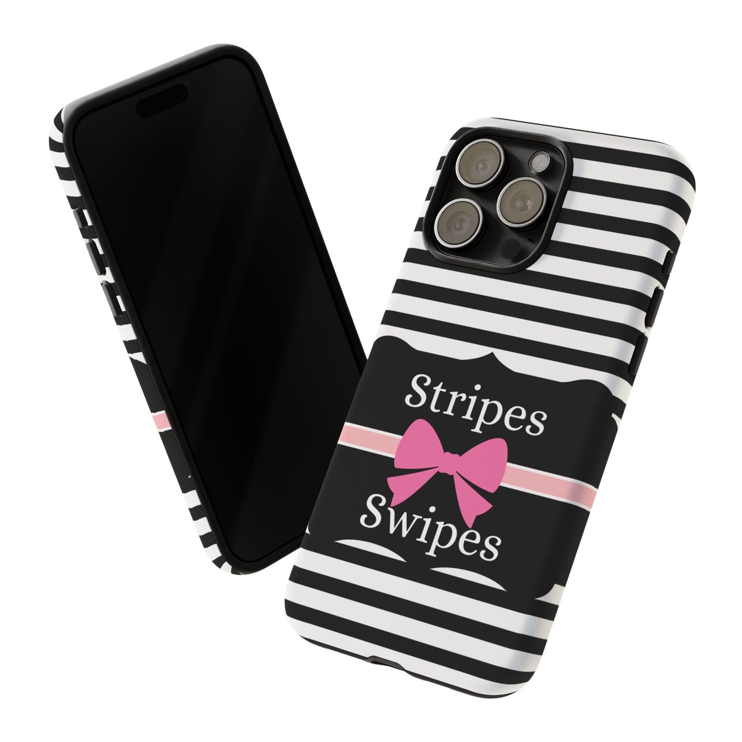 Phone Case iPhone 16/15/14 - Black/White/Pink Stripes & Swipes Tough Case