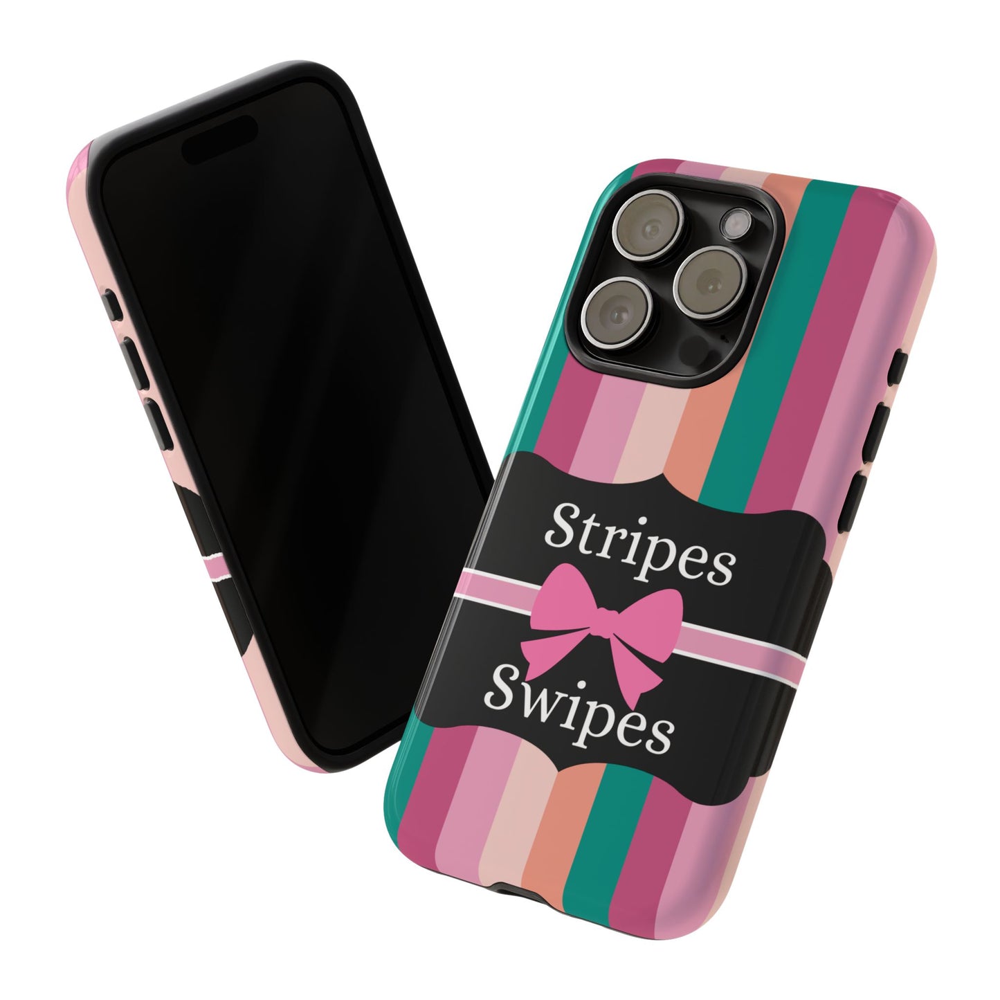 Phone Case iPhone 16/15/14 - Green/Pink/Peach Stripes & Swipes Tough Case