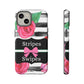 Phone Case iPhone 16/15/14 - Black/White Rose Stripes & Swipes Tough Case