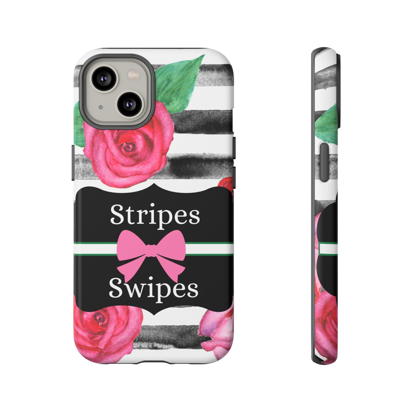 Phone Case iPhone 16/15/14 - Black/White Rose Stripes & Swipes Tough Case