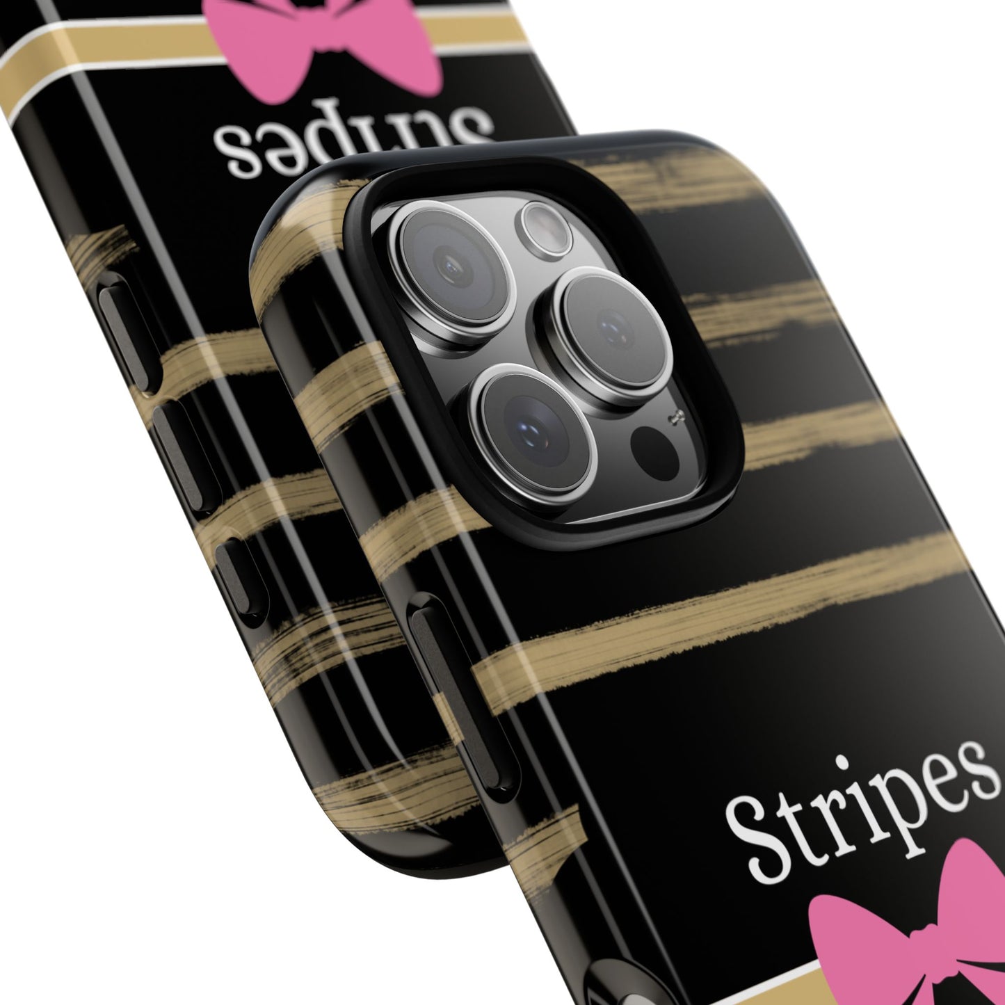 Phone Case iPhone 16/15/14 - Black/Beige Stripes & Swipes Tough Case