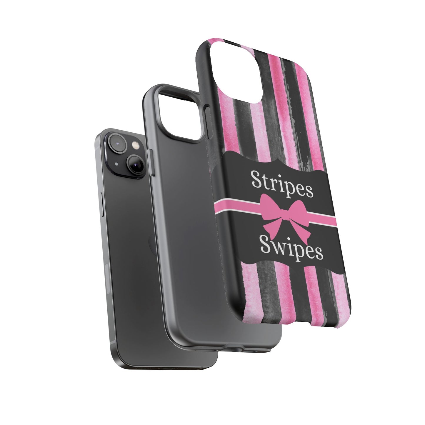 Phone Case iPhone 16/15/14 - Black/Pink Stripes & Swipes Tough Case