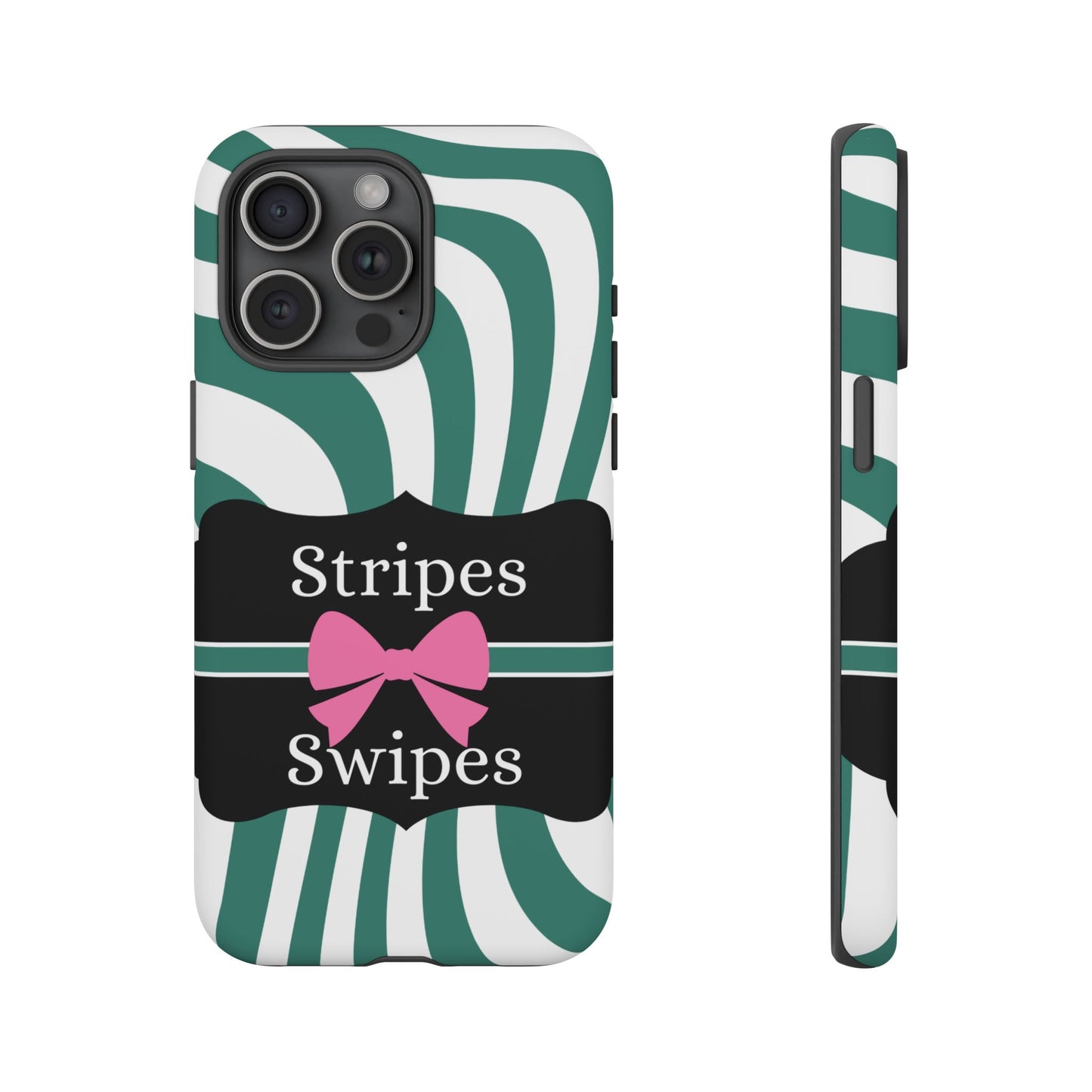 Phone Case iPhone 16/15/14 - Wavy Green/White Stripes & Swipes Tough Case