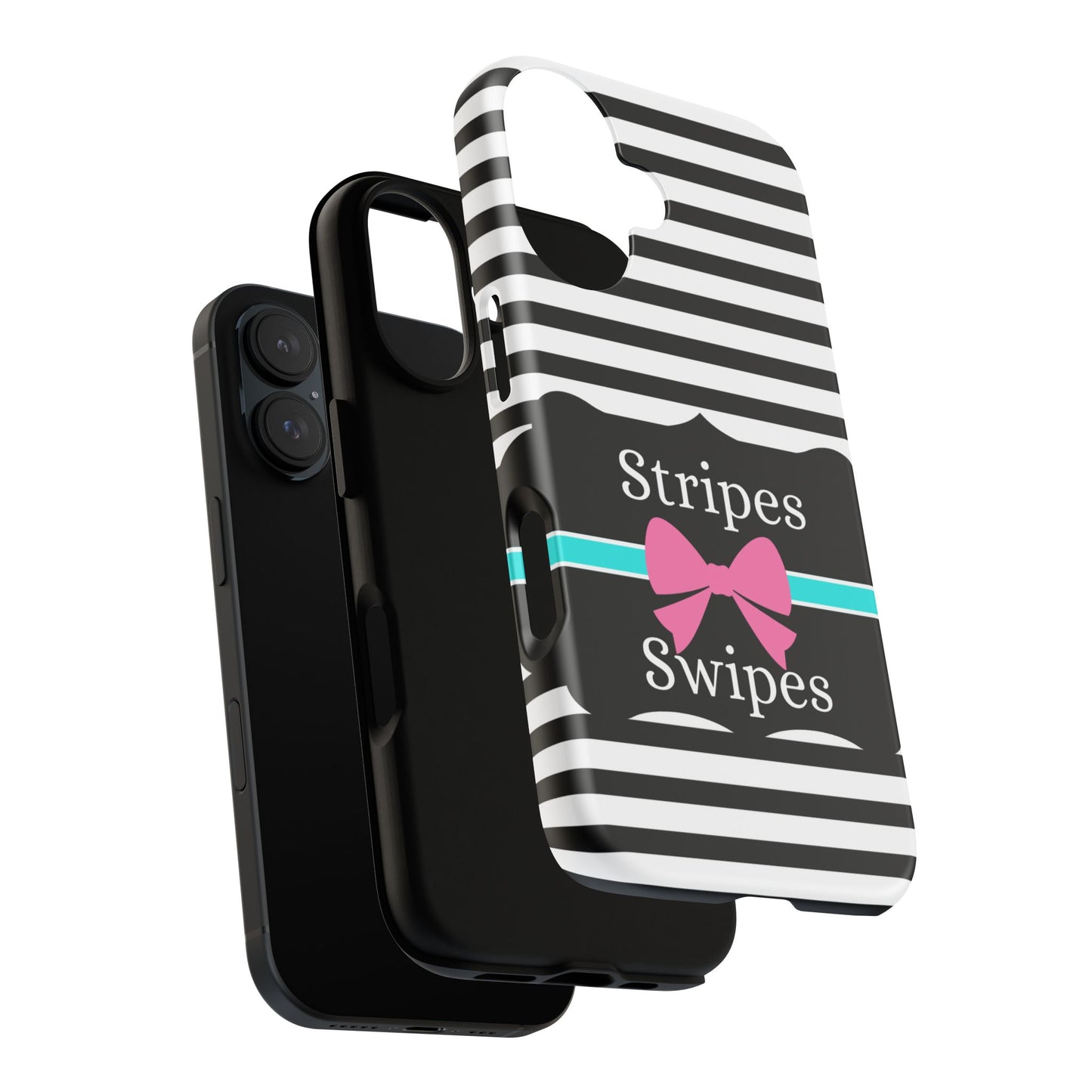 Phone Case iPhone 16/15/14 - Black/White/Blue Stripes & Swipes Tough Case