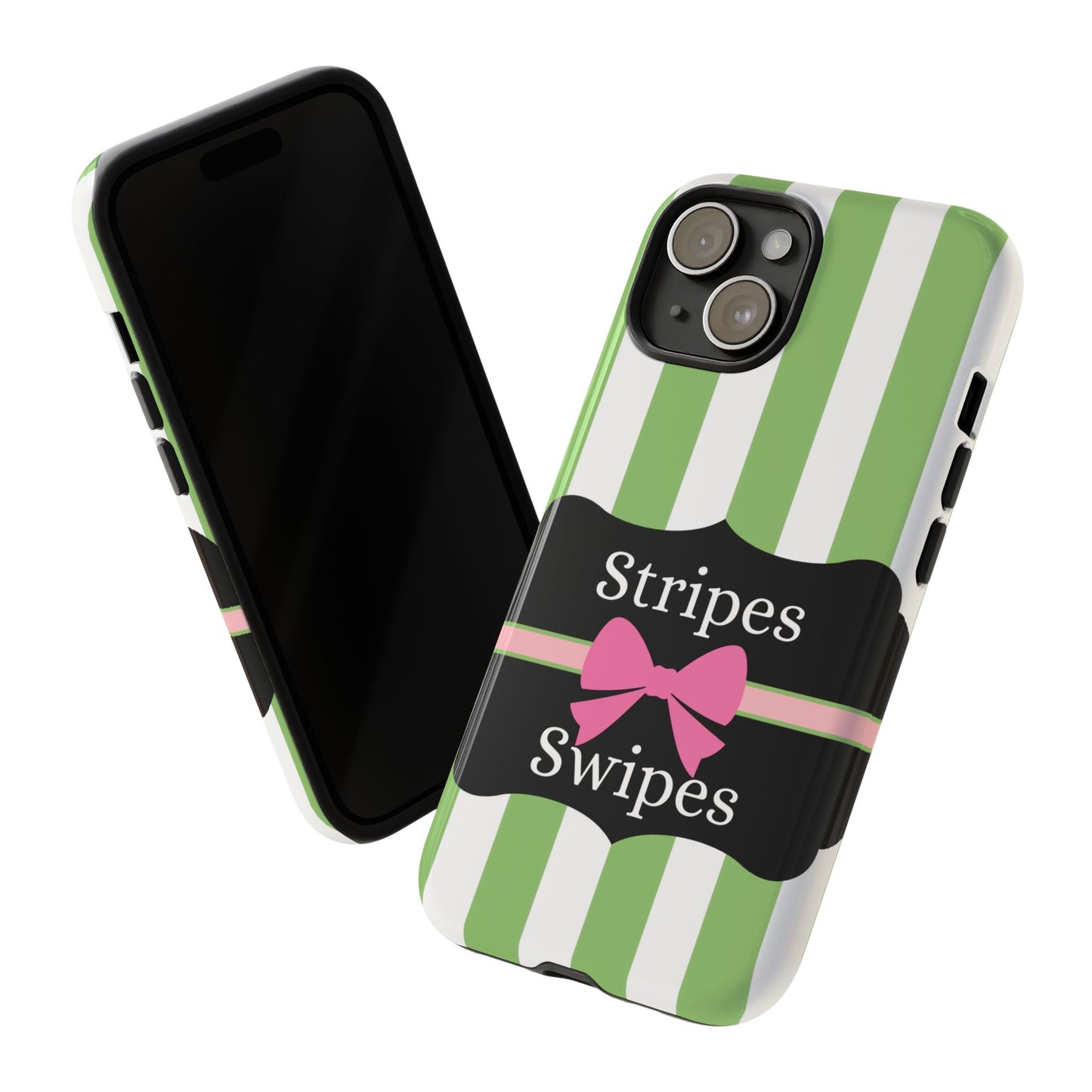 Phone Case iPhone 16/15/14 - Green/White Stripes & Swipes Tough Case