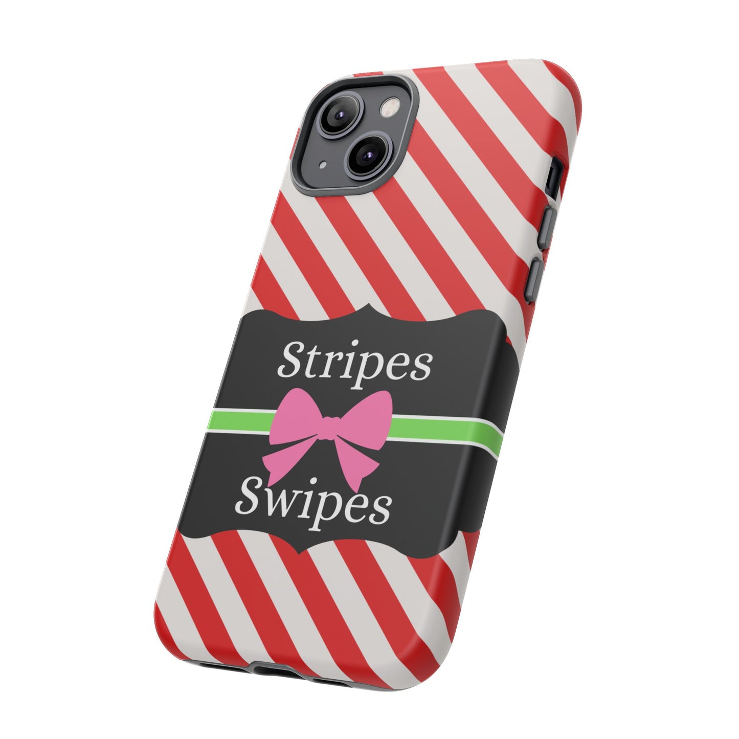 Phone Case iPhone 16/15/14 - Diagonal Red/White Stripes & Swipes Tough Case