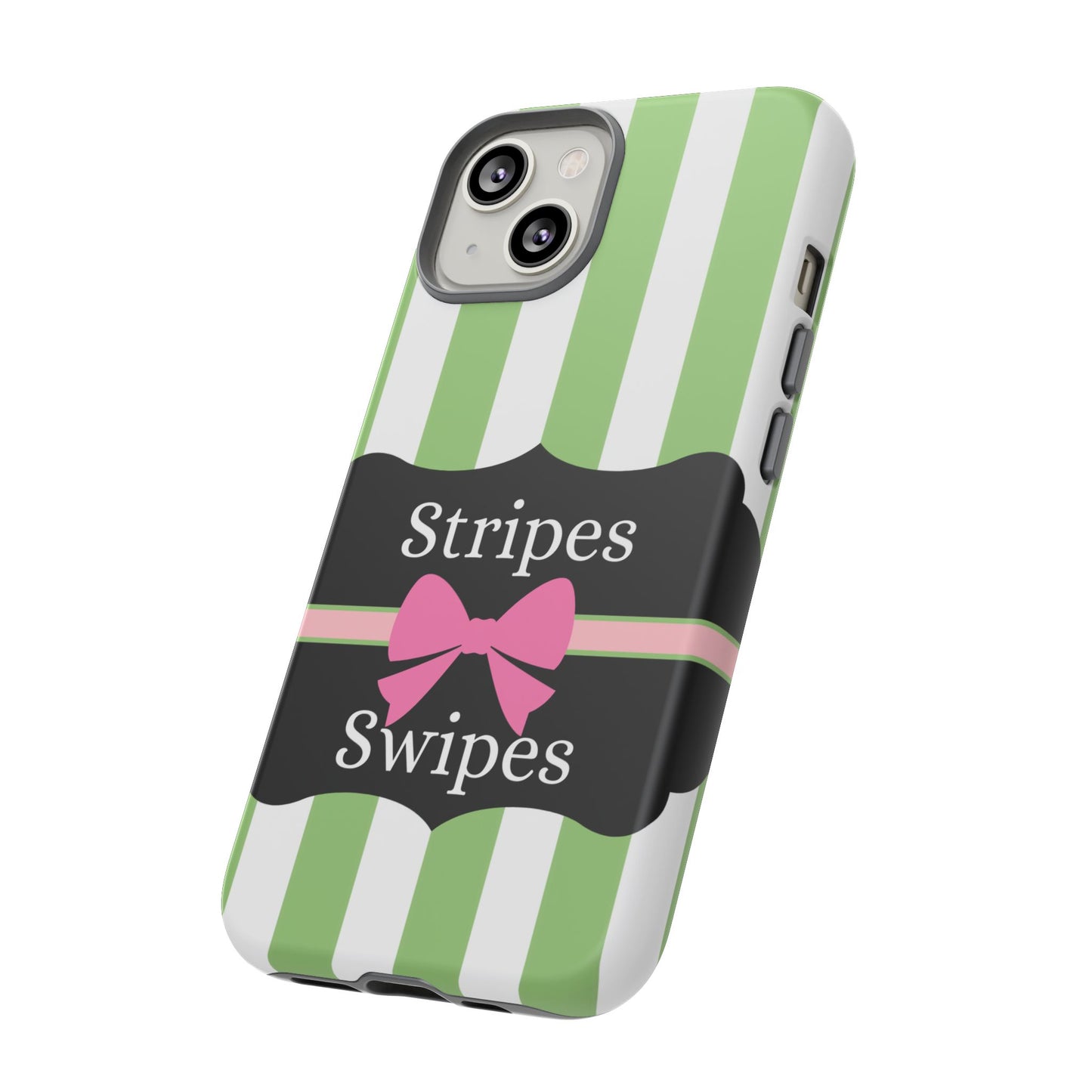 Phone Case iPhone 16/15/14 - Green/White Stripes & Swipes Tough Case