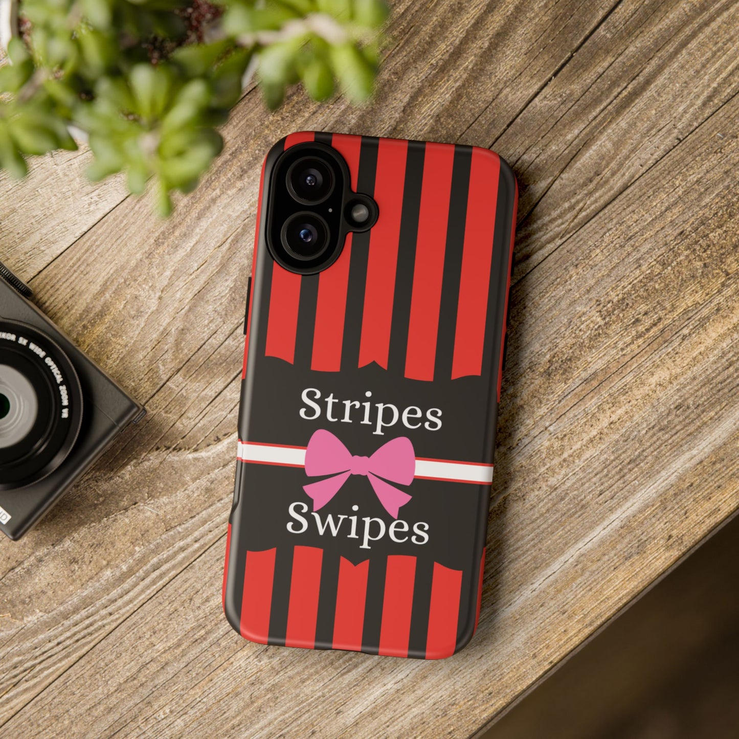 Phone Case iPhone 16/15/14 - Red/Black/White Stripes & Swipes Tough Case