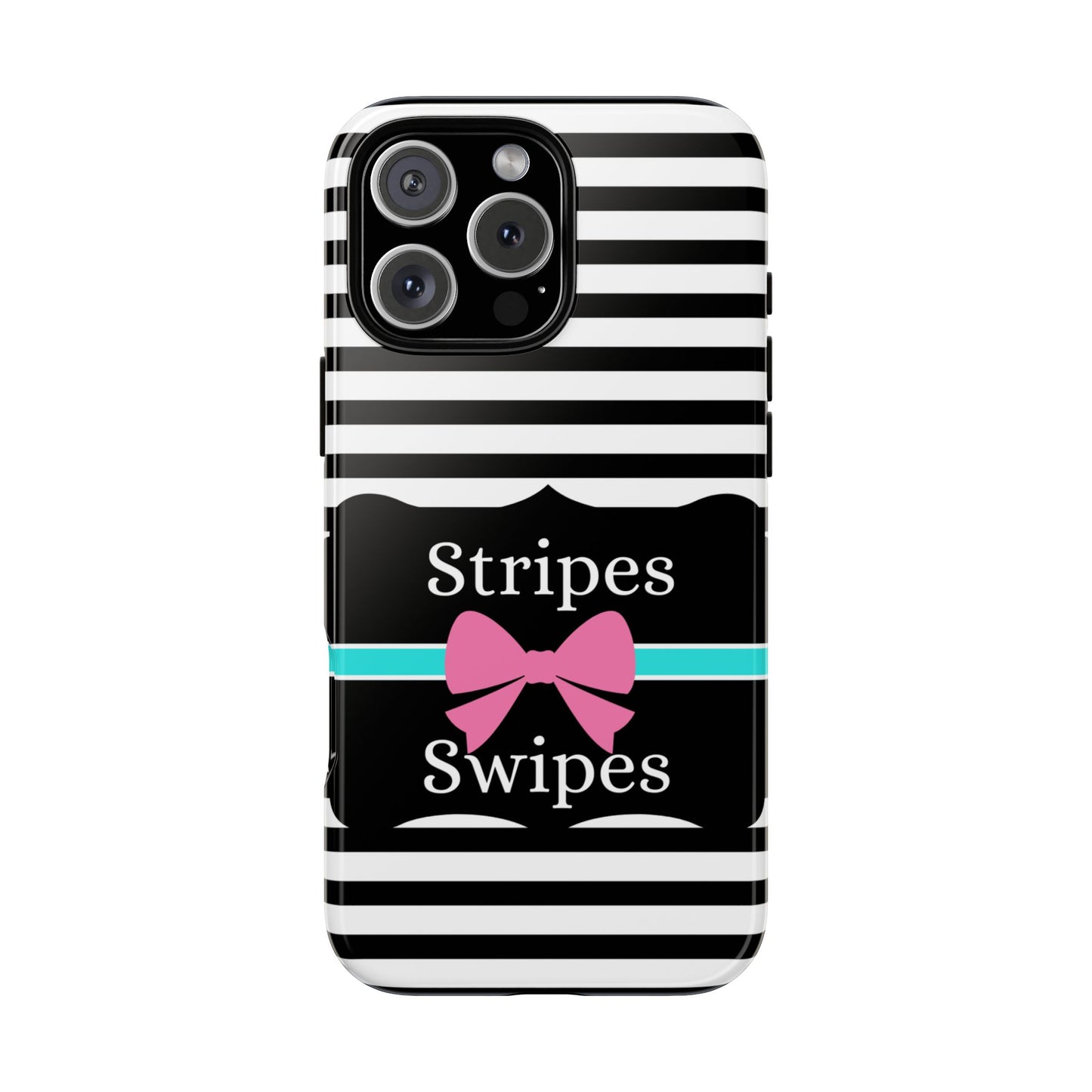 Phone Case iPhone 16/15/14 - Black/White/Blue Stripes & Swipes Tough Case