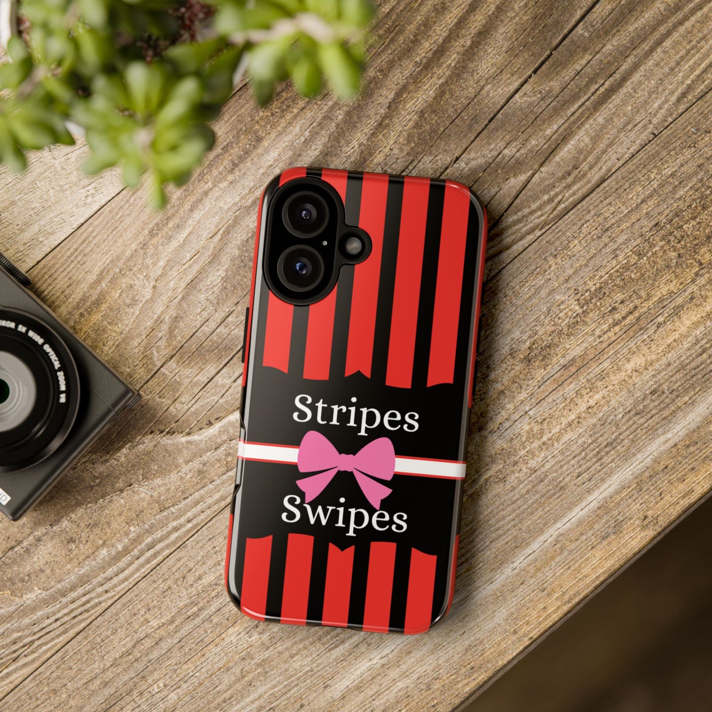 Phone Case iPhone 16/15/14 - Red/Black/White Stripes & Swipes Tough Case