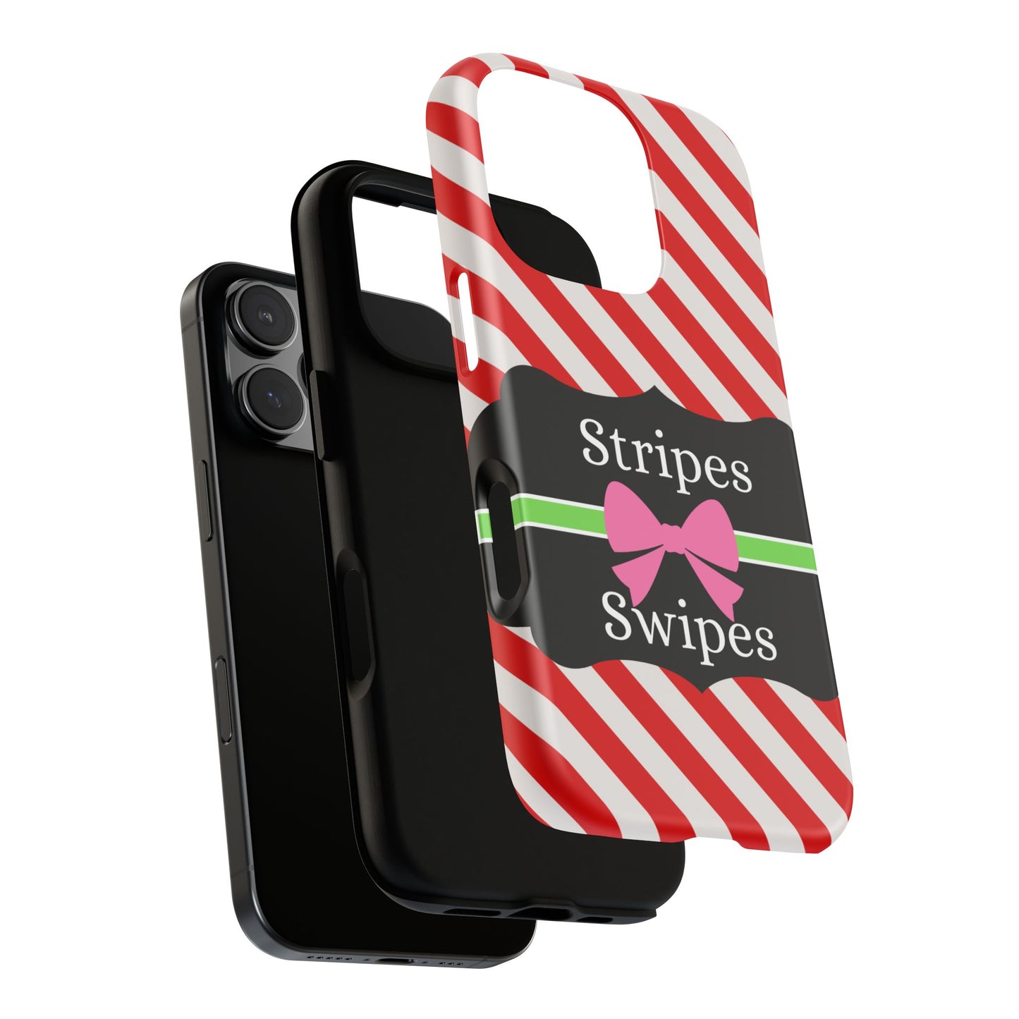 Phone Case iPhone 16/15/14 - Diagonal Red/White Stripes & Swipes Tough Case