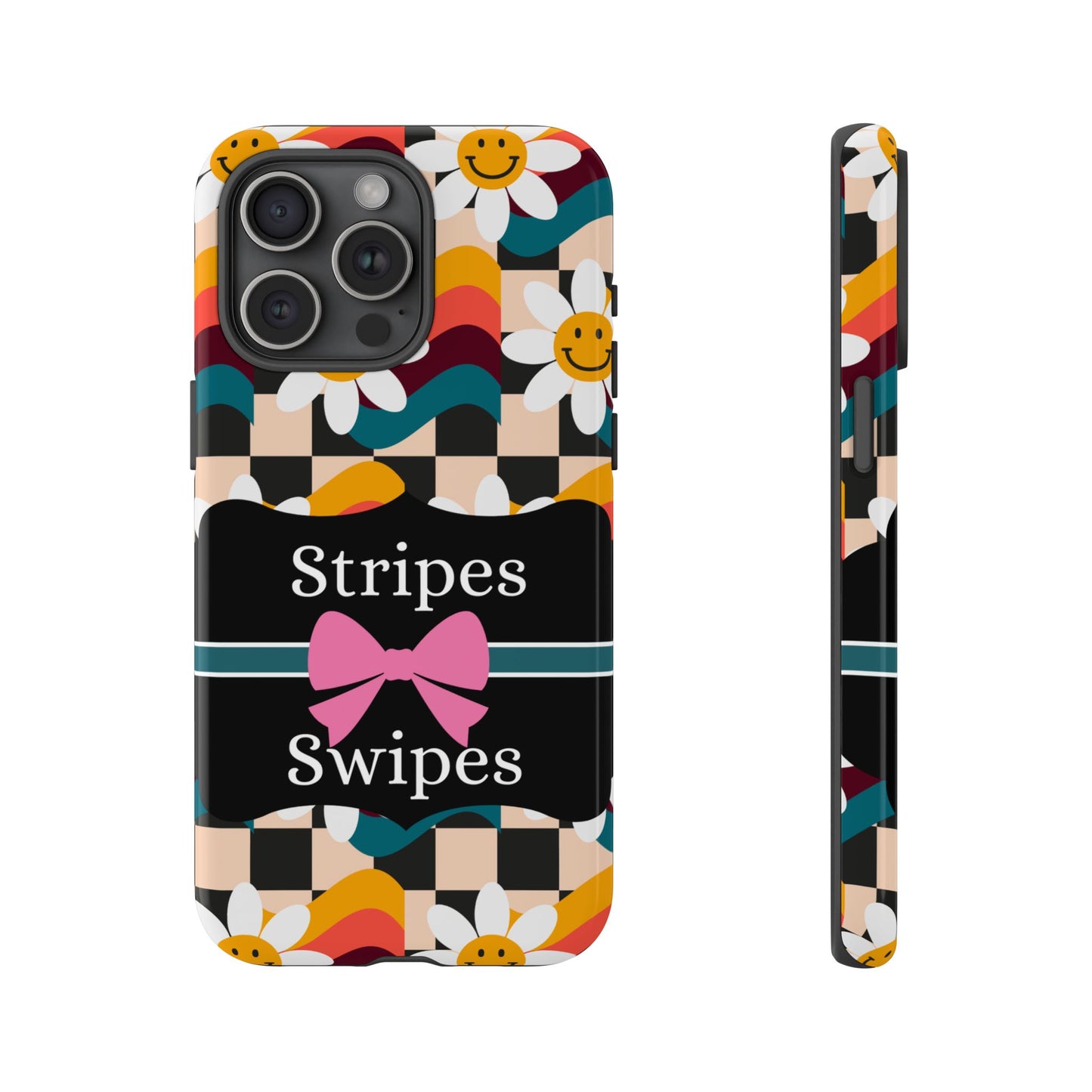 Phone Case iPhone 16/15/14 - Smiley Faces Stripes & Swipes Tough Case