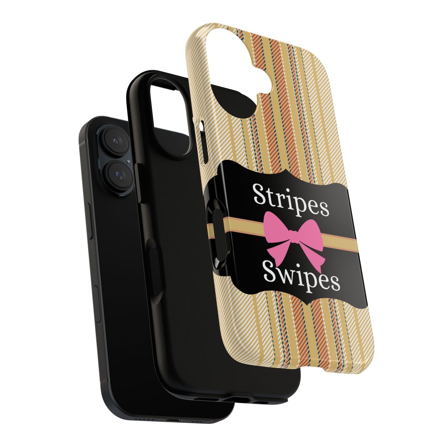 Phone Case iPhone 16/15/14 - Beige/Micro Stripes & Swipes Tough Case