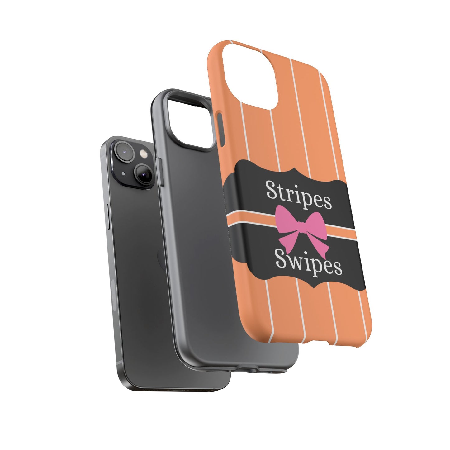 Phone Case iPhone 16/15/14 - Orange/White Stripes & Swipes Tough Case