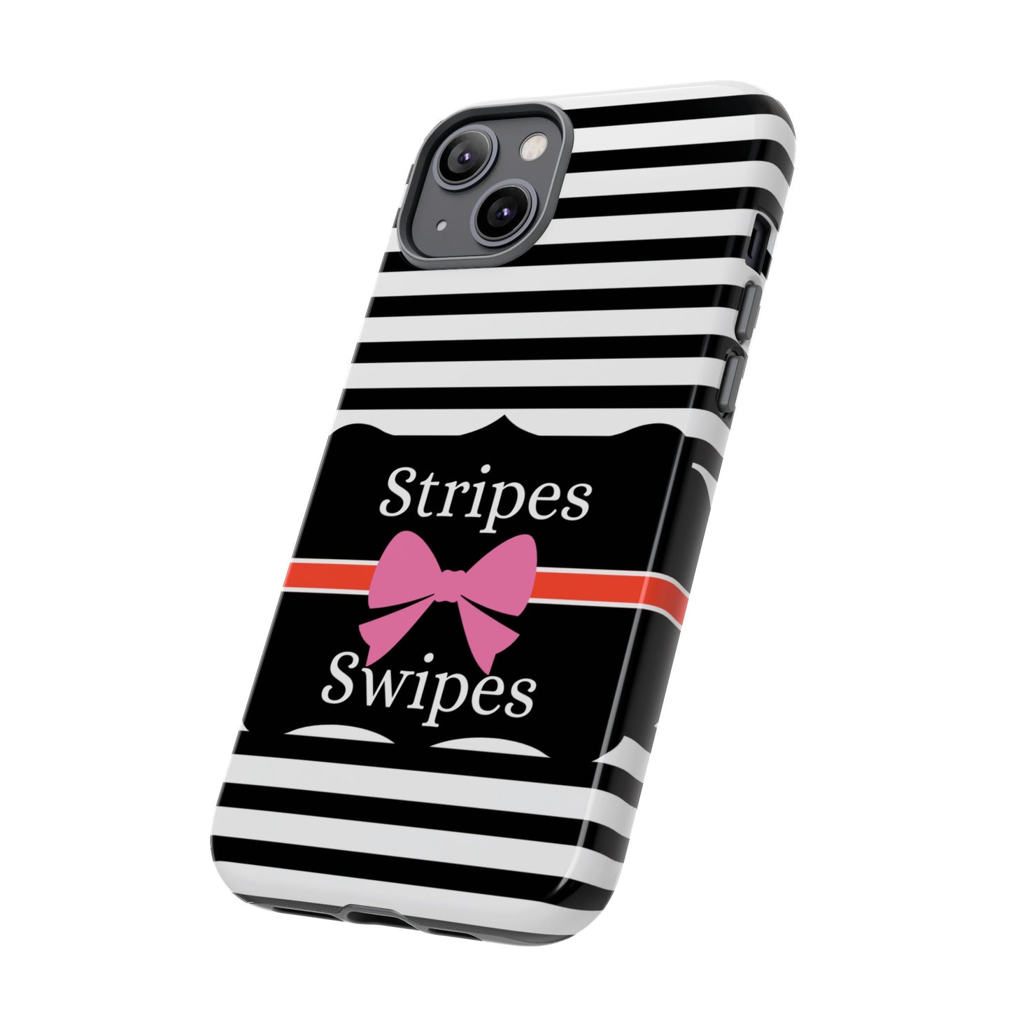 Phone Case iPhone 16/15/14 -Black/White/Red Stripes & Swipes Tough Case