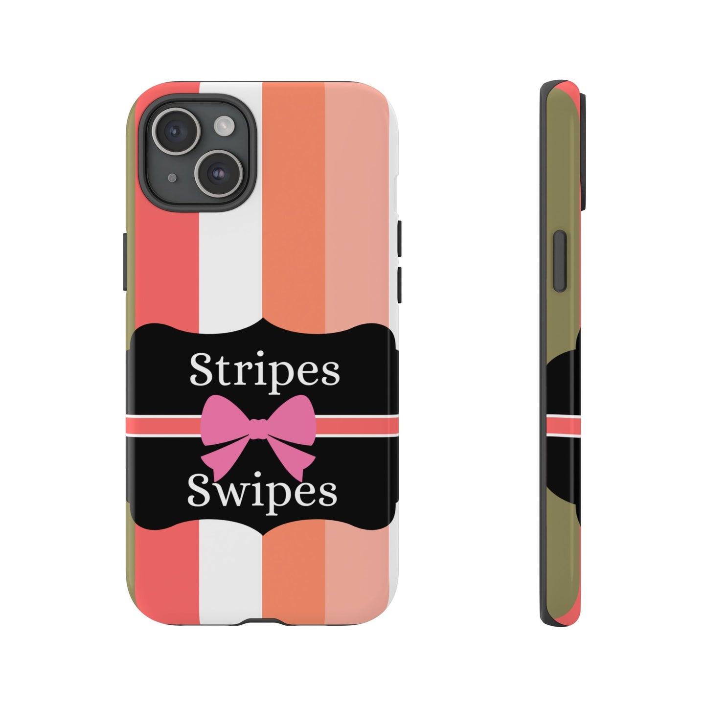 Phone Case iPhone 16/15/14 - Peachy Stripes & Swipes Tough Case